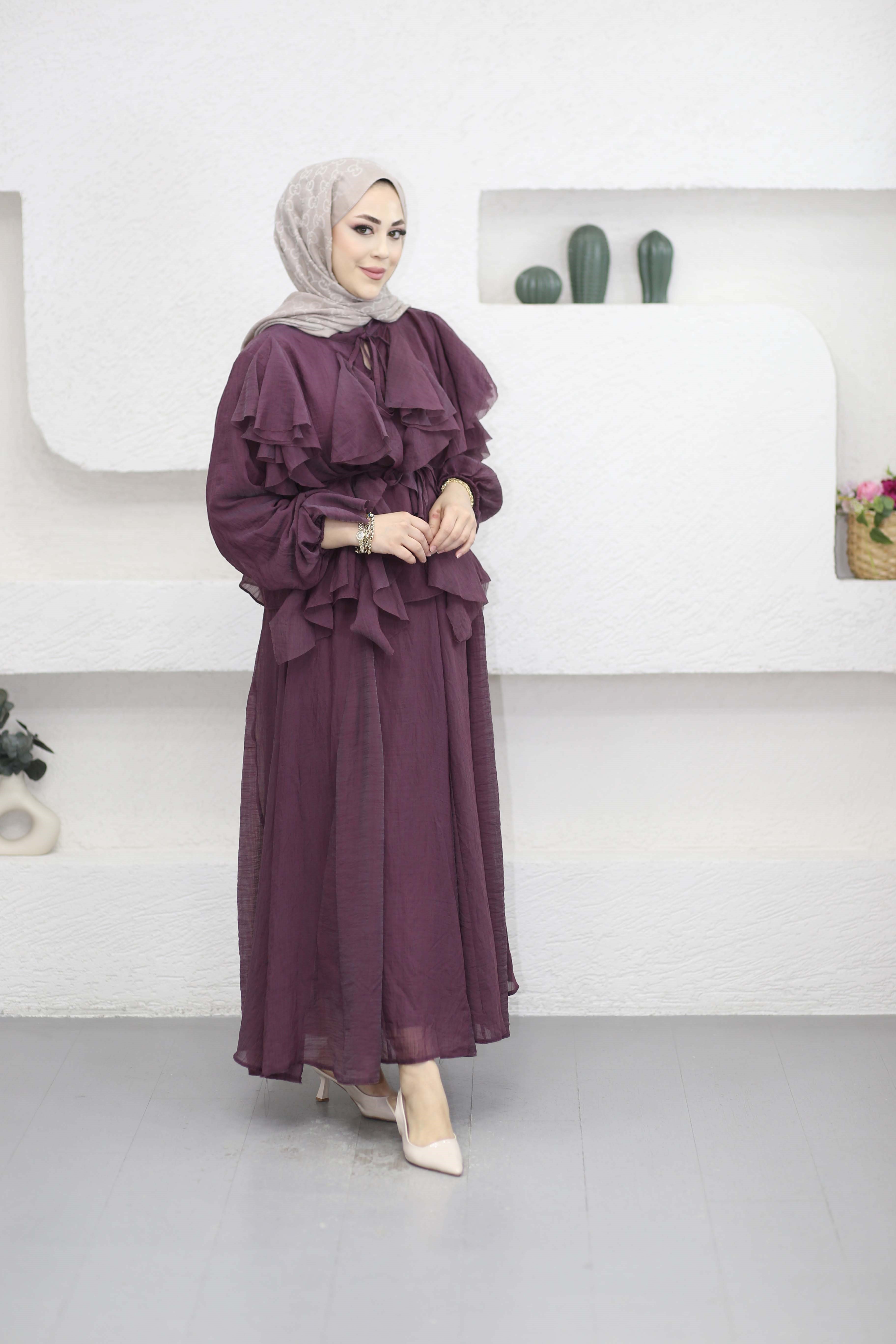 Angelina Volanlı Etek Takım Mürdüm 8548