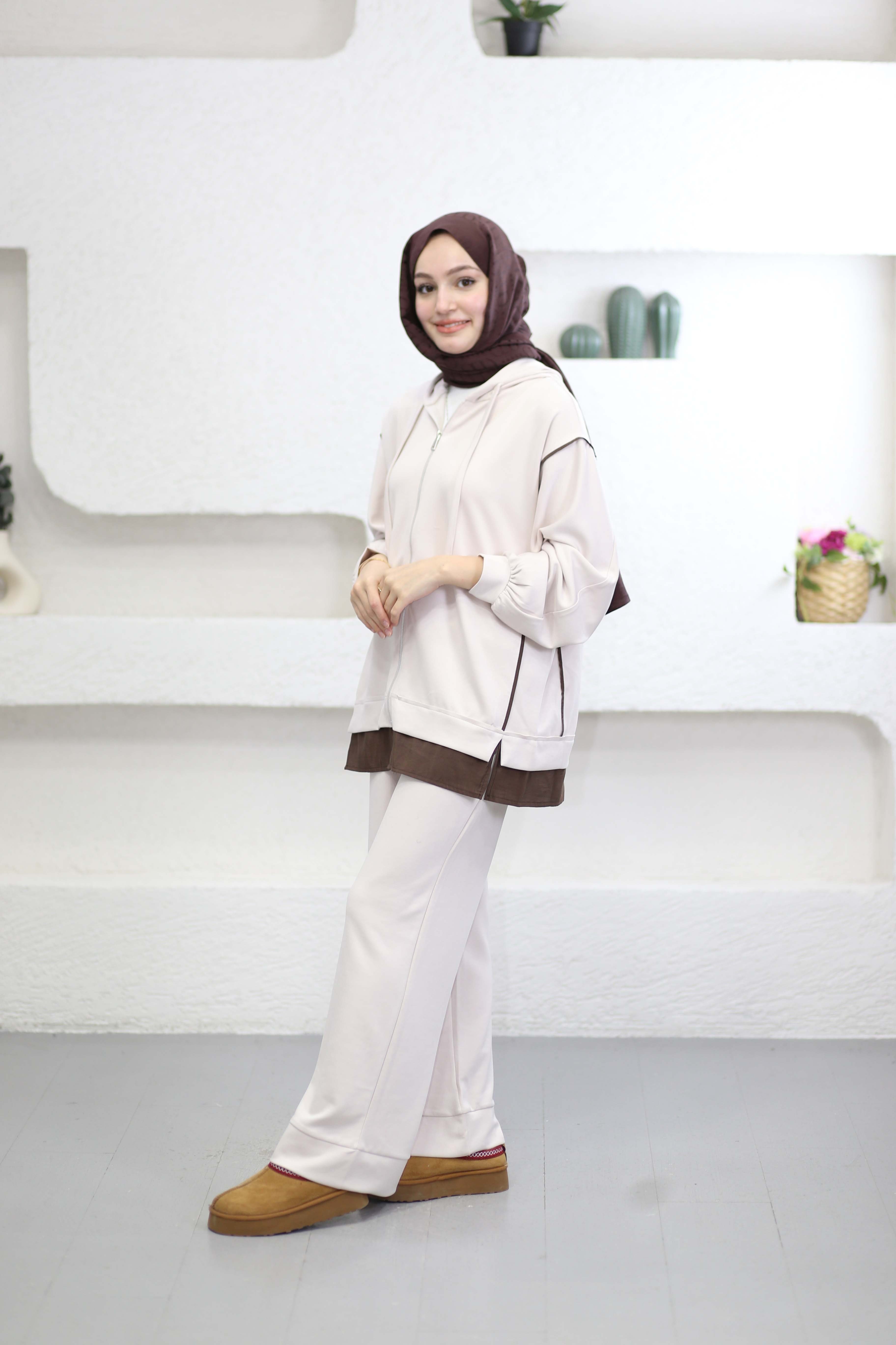 Paraşüt Detaylı Hırka Takım Bej 6653