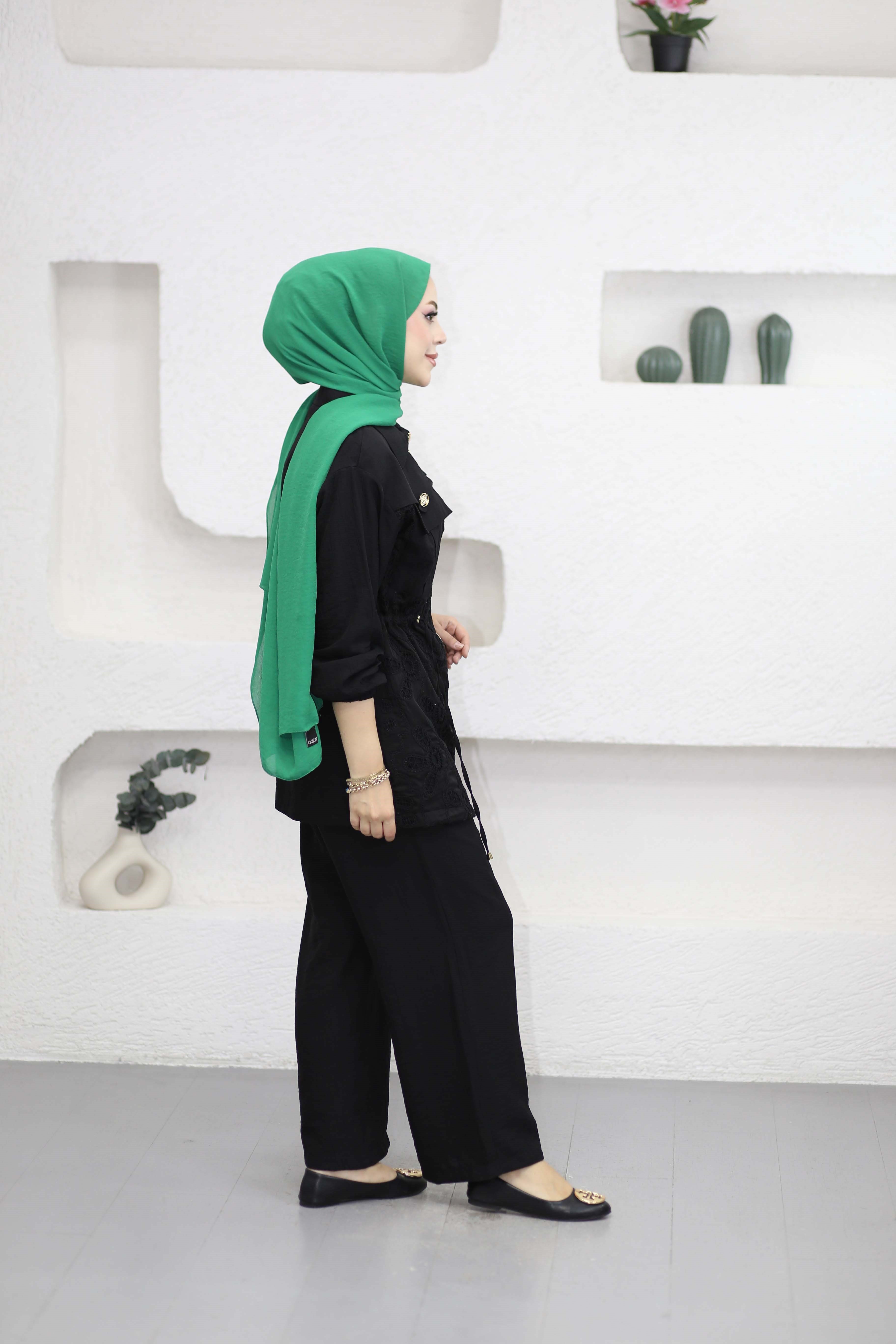 Mini Simli Güpür Takım Siyah 1588