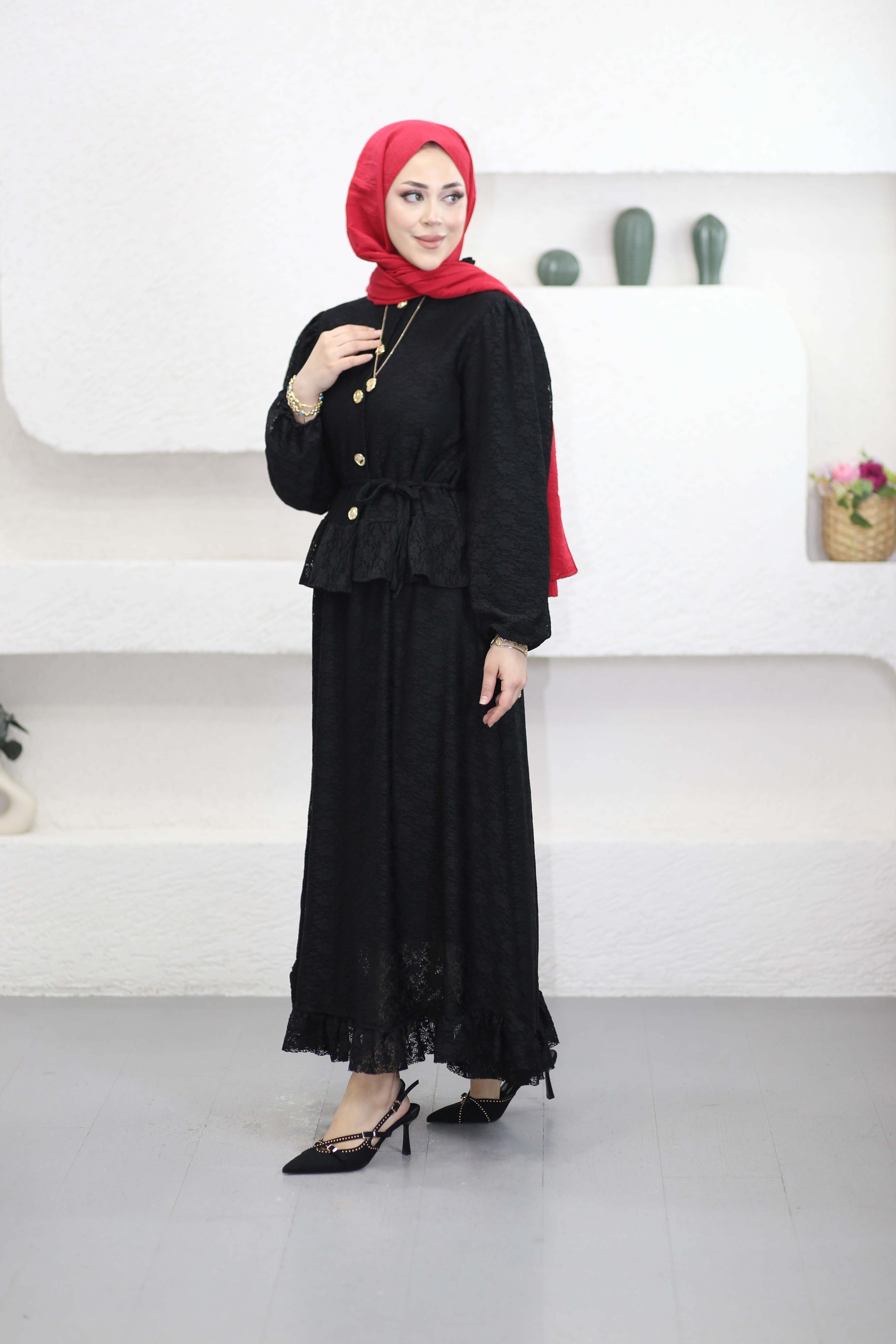 Dantel Etekli Takım Siyah 3141