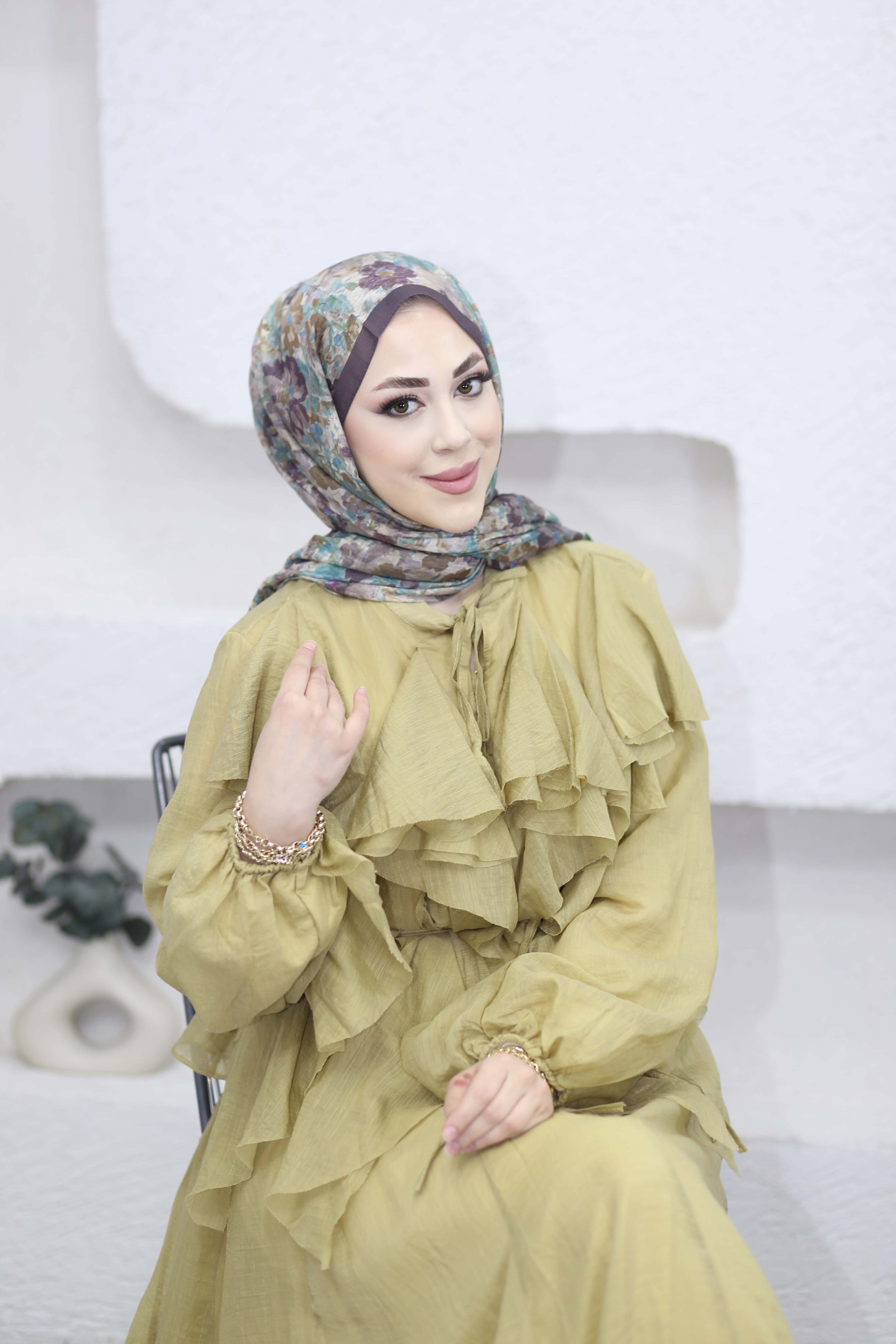 Angelina Volanlı Etek Takım Yağ Yeşili 8548
