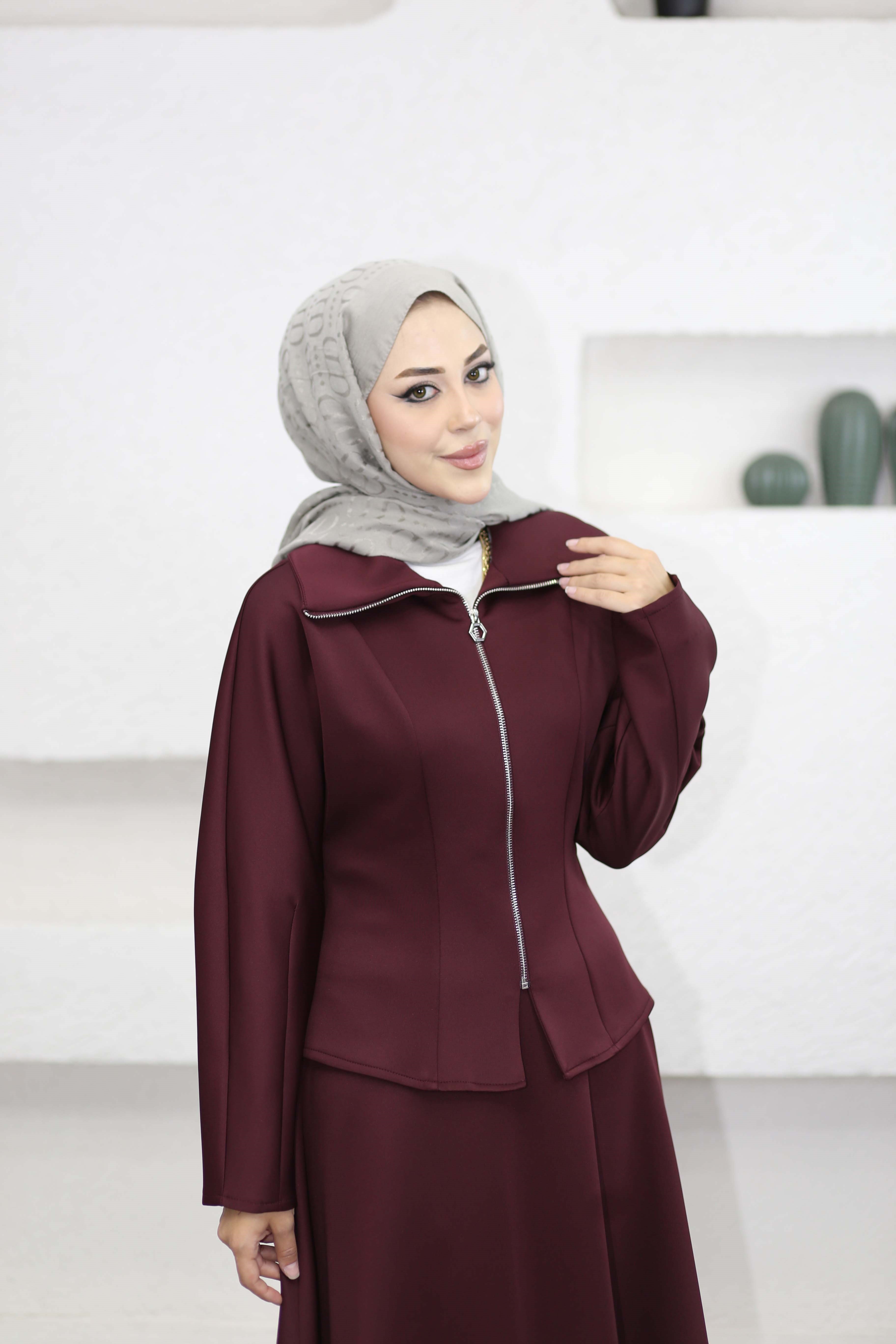 Çift Pensli Etekli Takım Bordo 3263