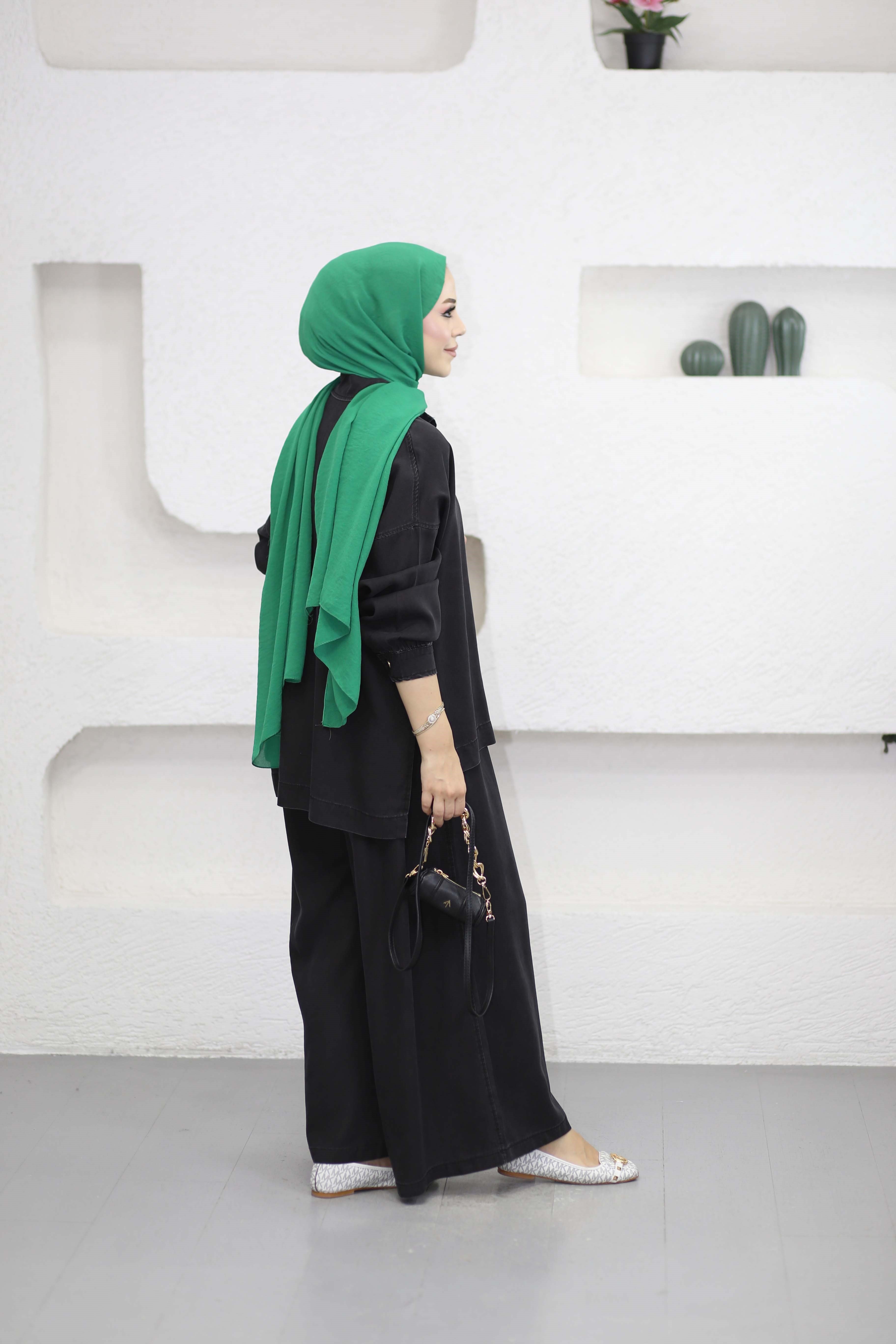 Pirinç Düğmeli Tencel Takım Siyah 6218