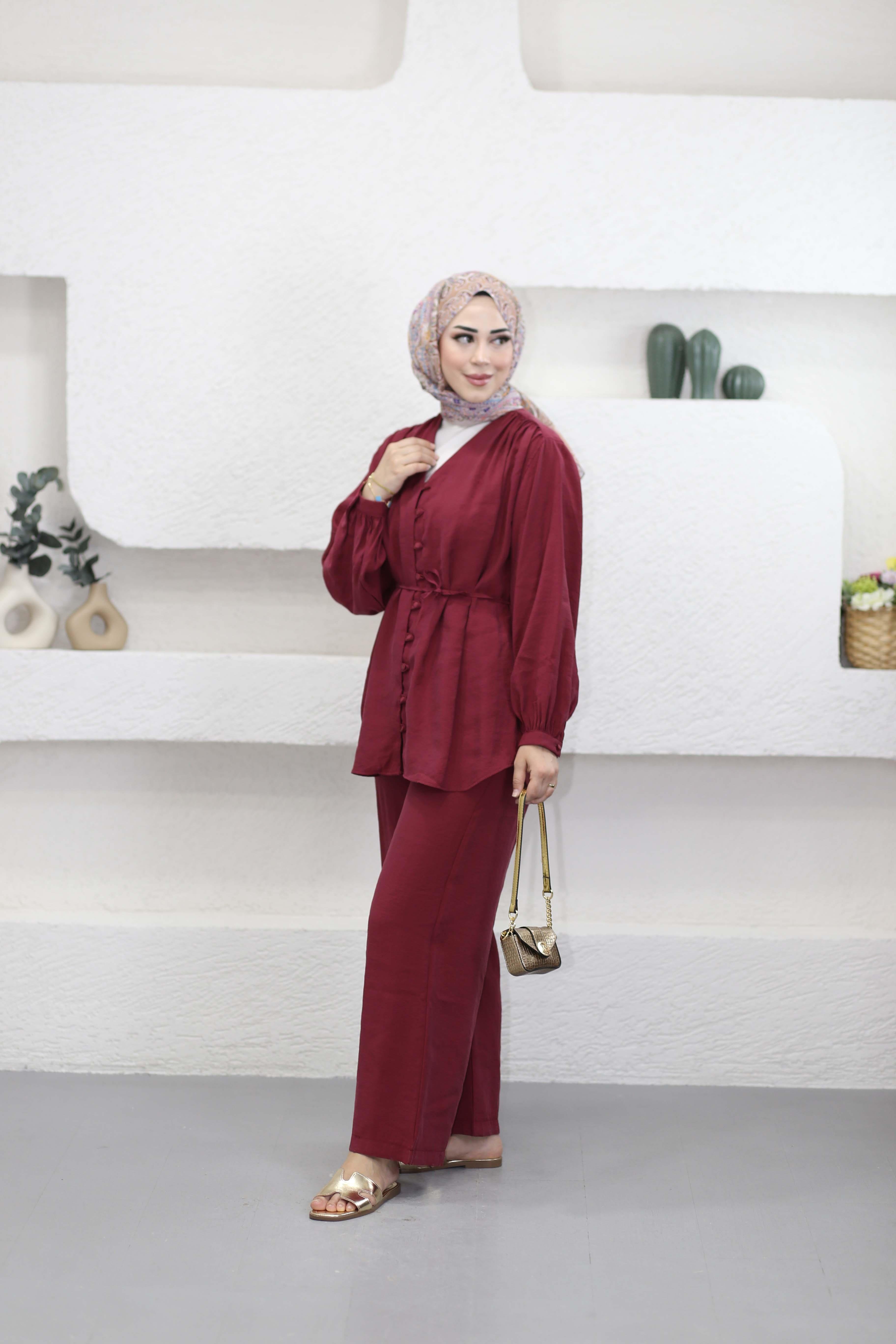 Birirt Düğmeli Modal Takım Bordo 25192