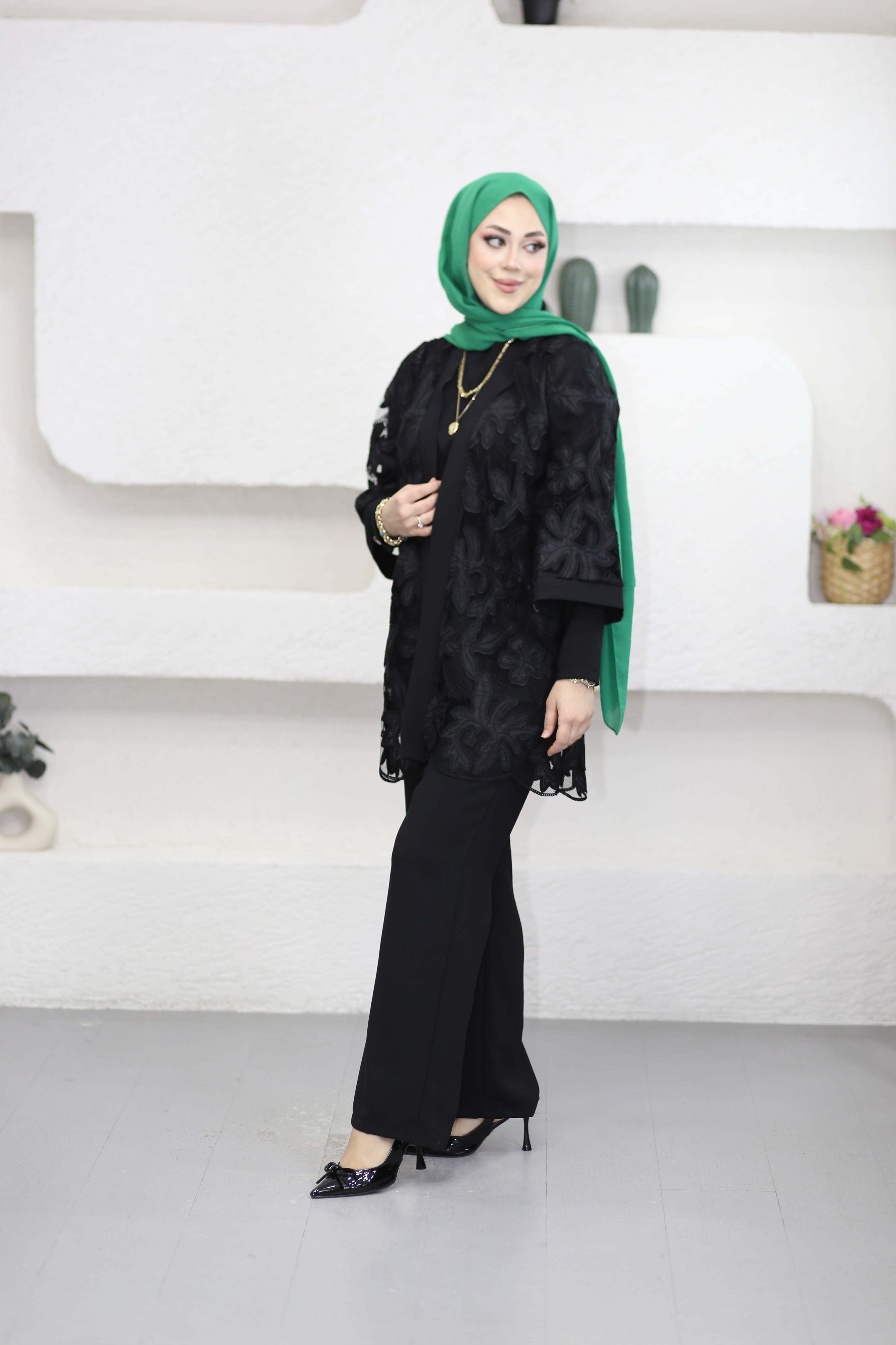 Krep Kimono Takım Siyah 7357