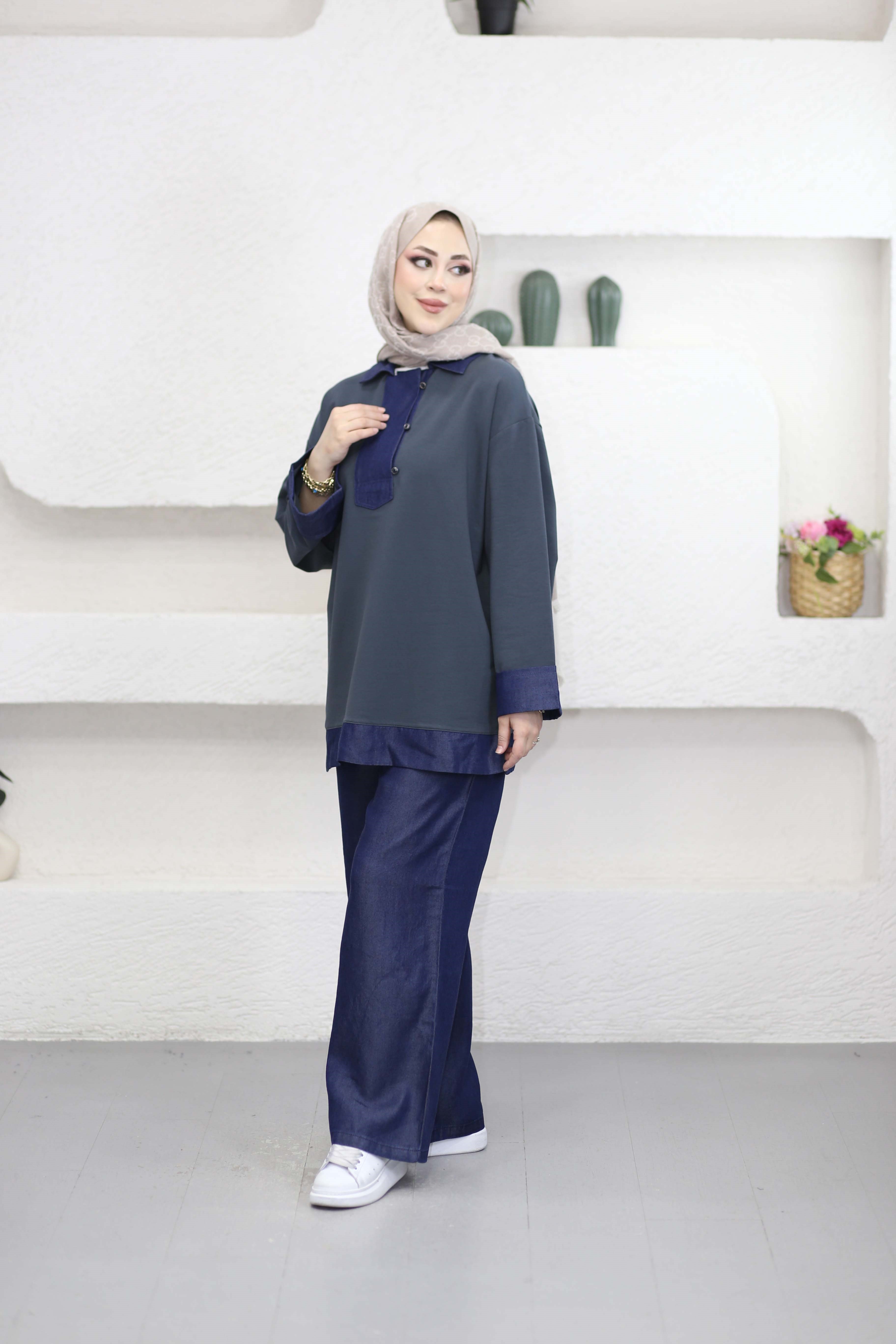 Tencel Detaylı Eşofman Takım Füme 6290