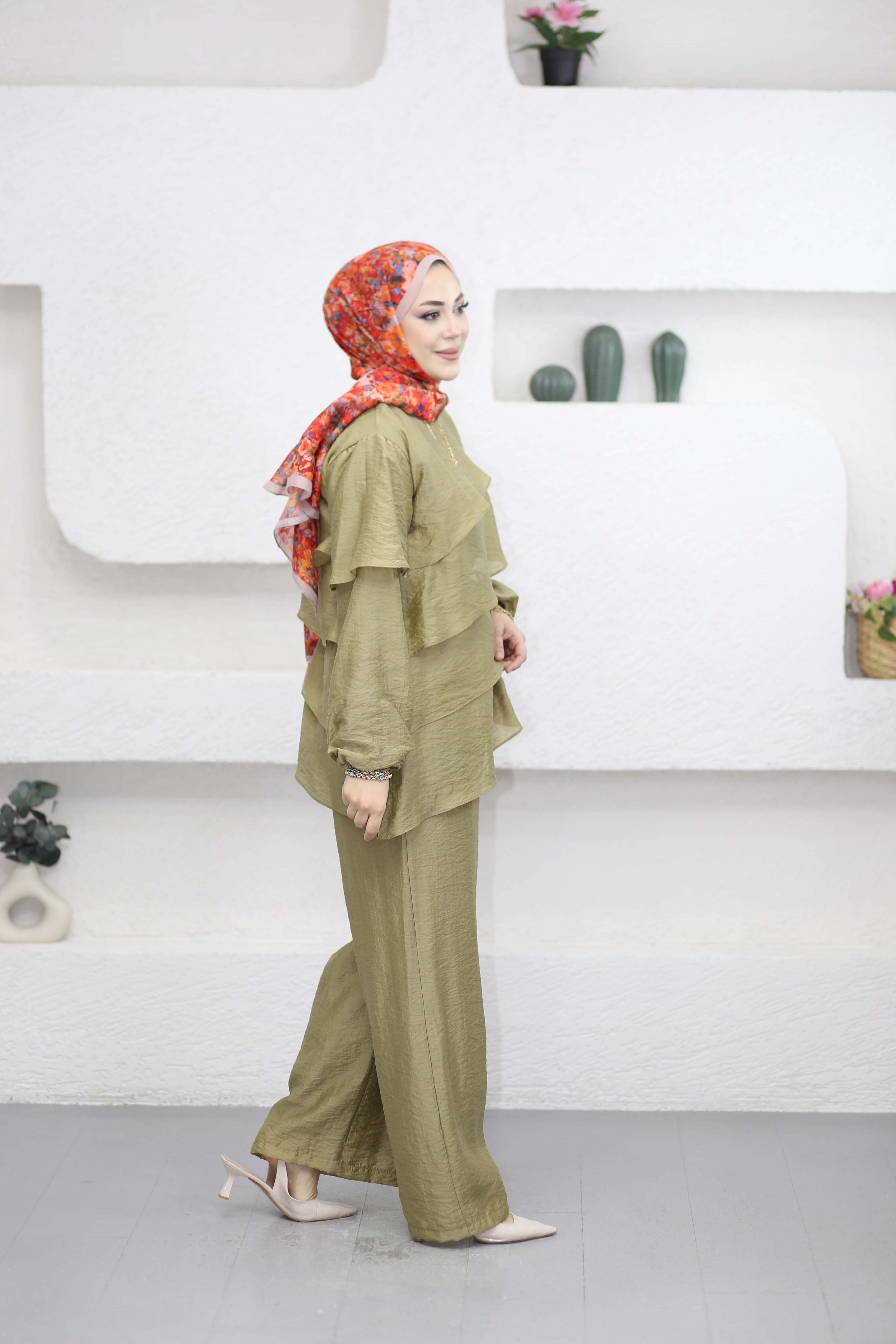 Katlı Pantolon Takım Yağ Yeşili 7362