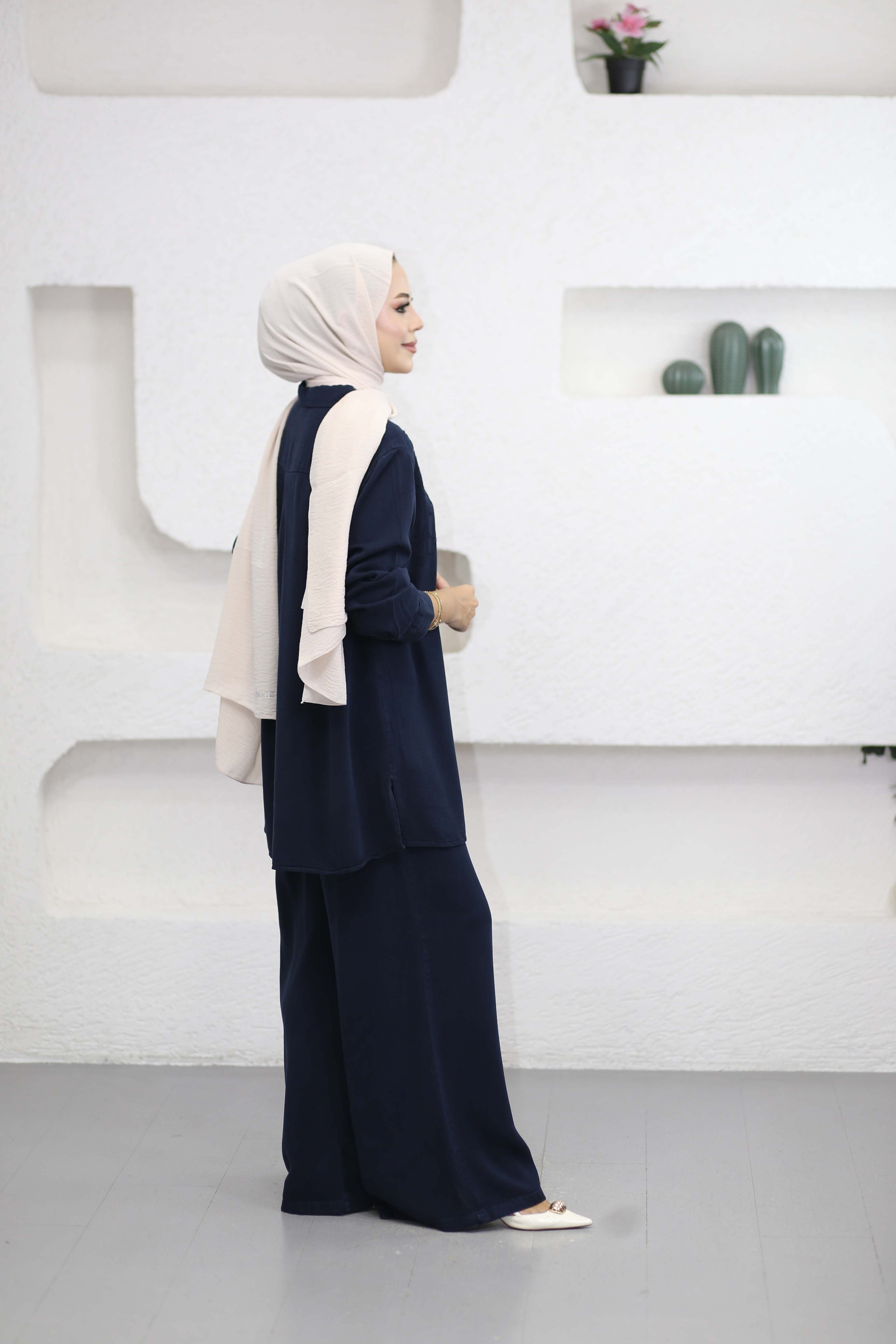 Nakışlı tencel Takım Lacivert 1379