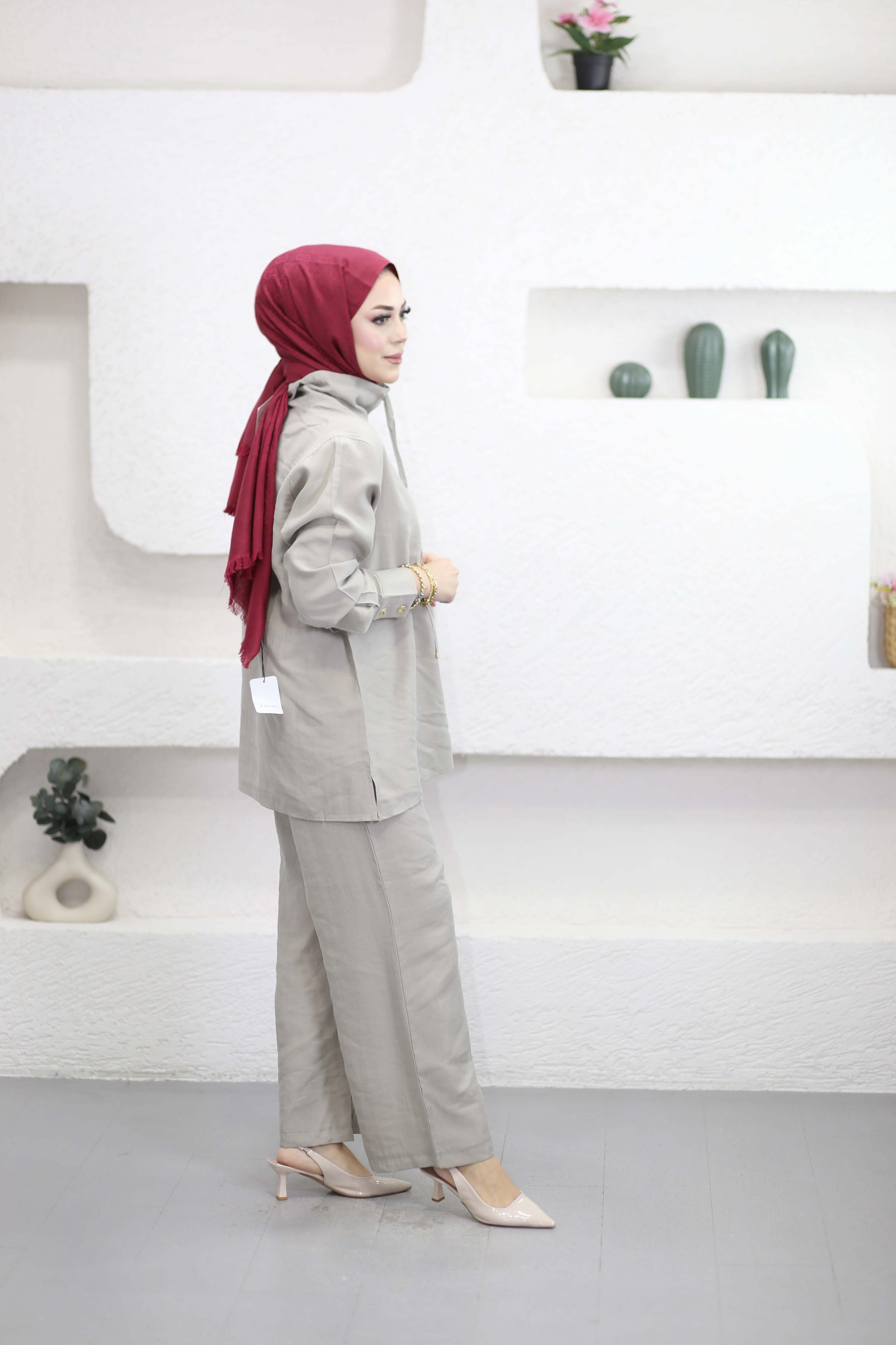 Yakası Bağlamalı Palazzo Takım Taş 6250