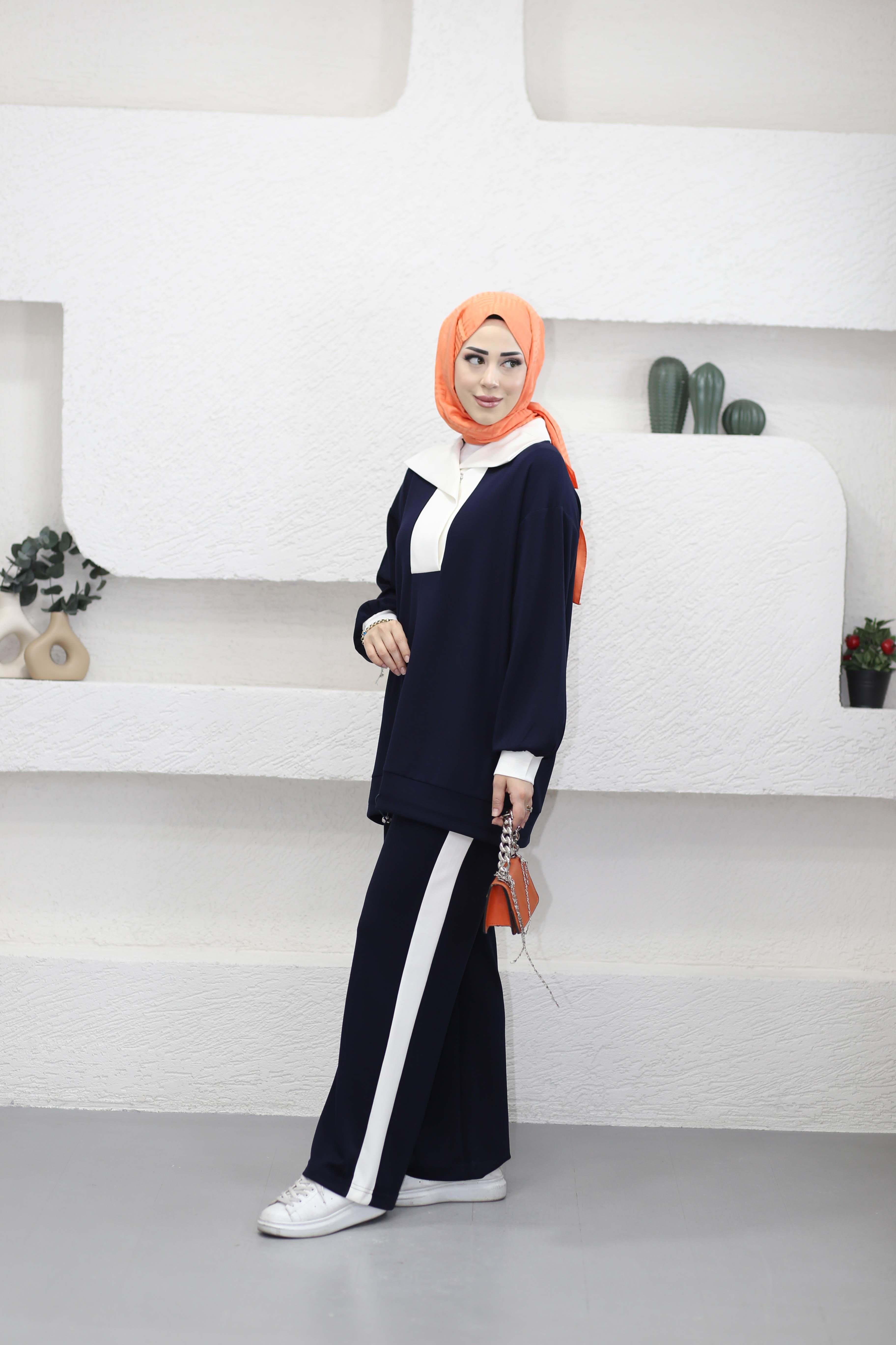 Yakalı Şeritli Takım Lacivert 5596