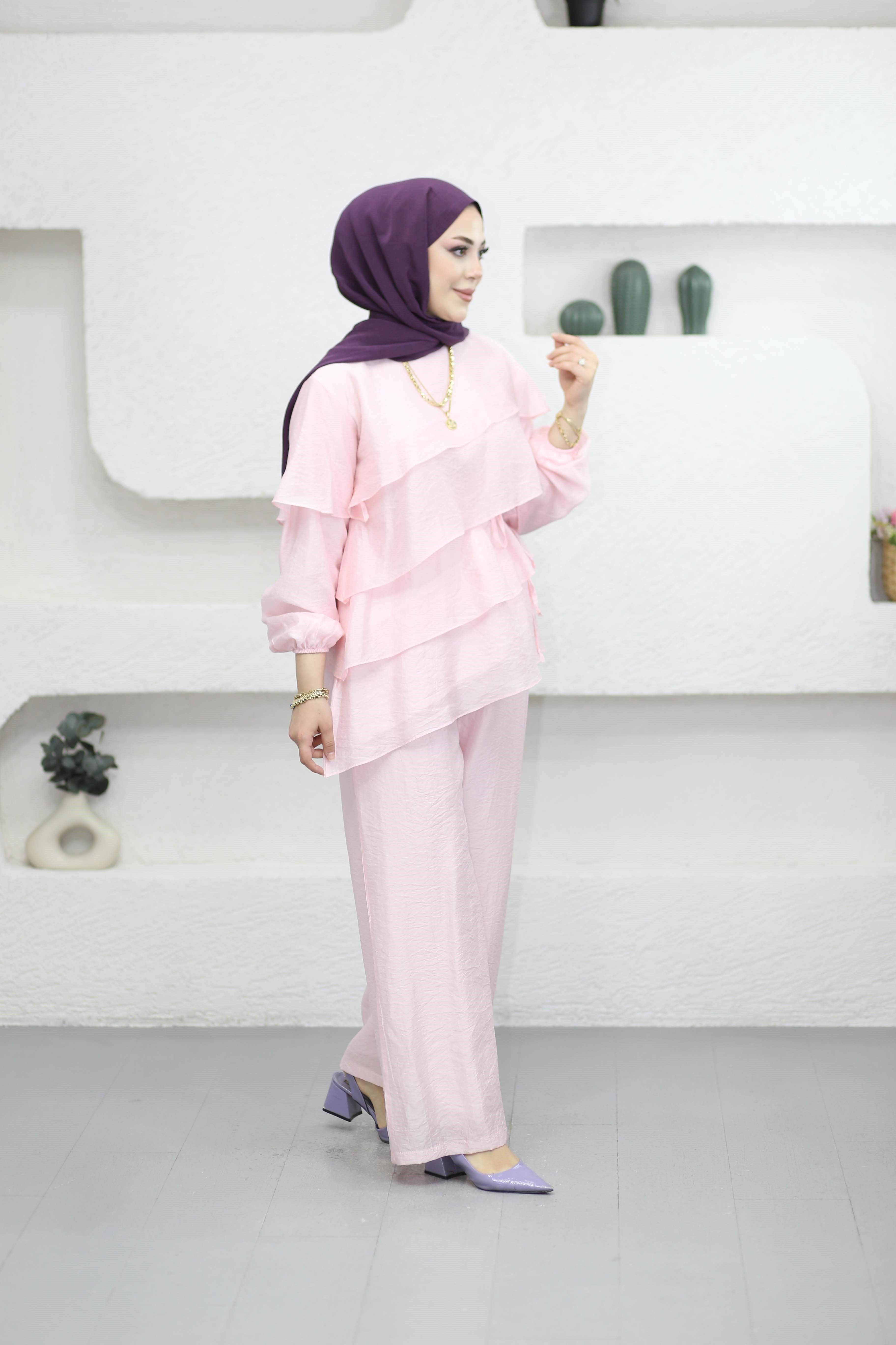 Katlı Pantolon Takım Pembe 7362