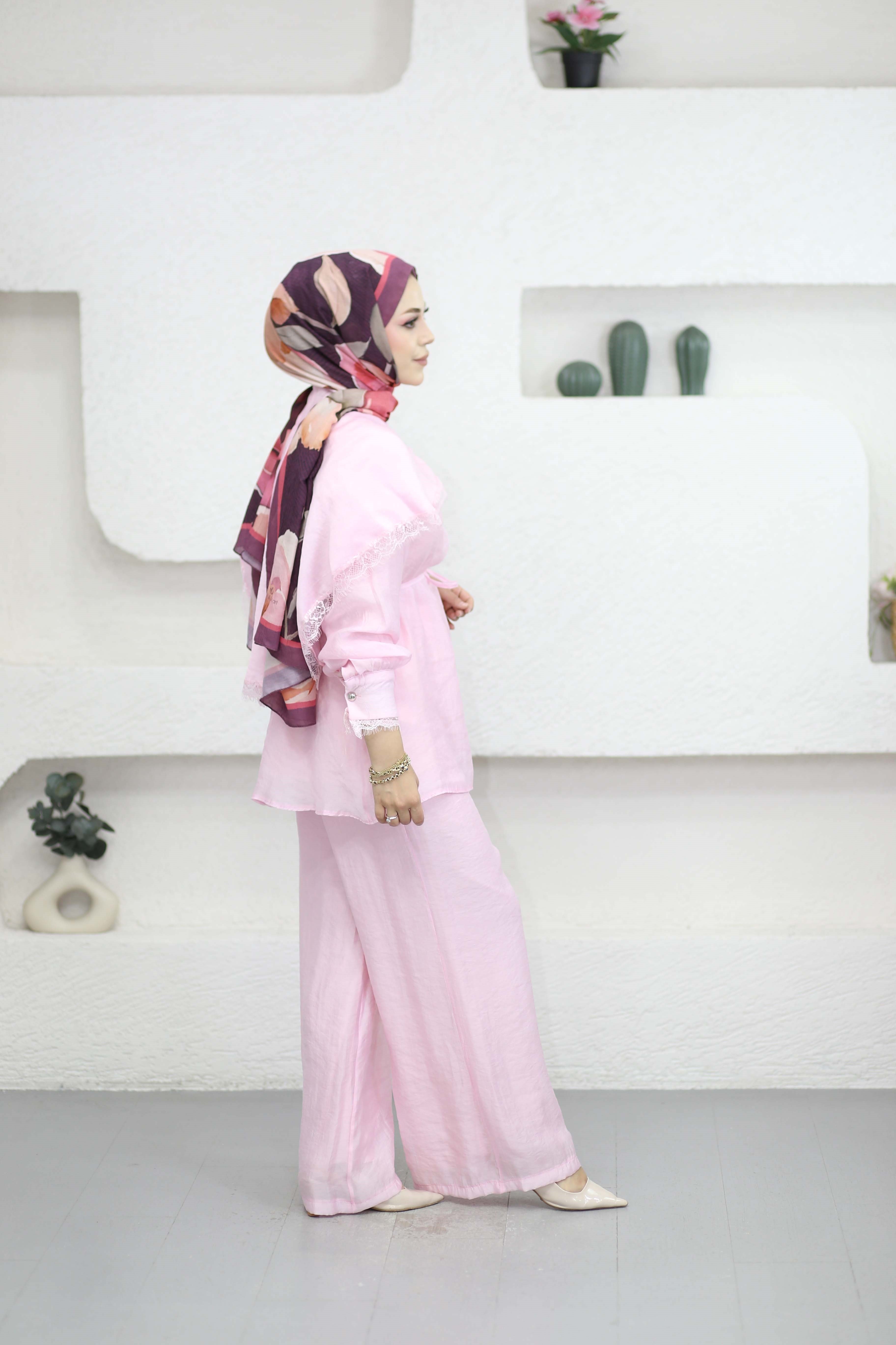 Allerli Dantel Detaylı Takım Pembe 8641