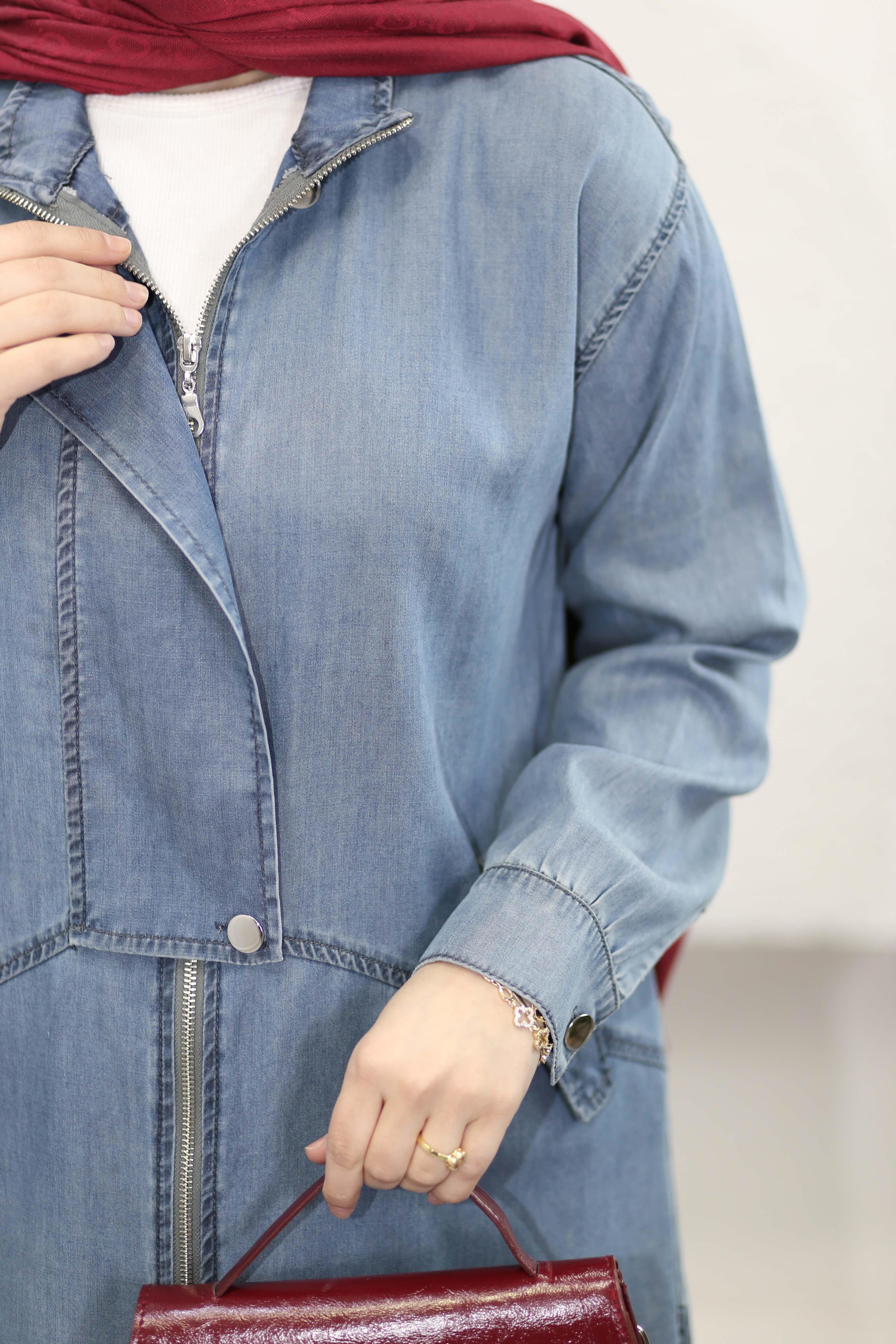 Fermuar Kapamalı Denim Takım Açık Mavi 7490