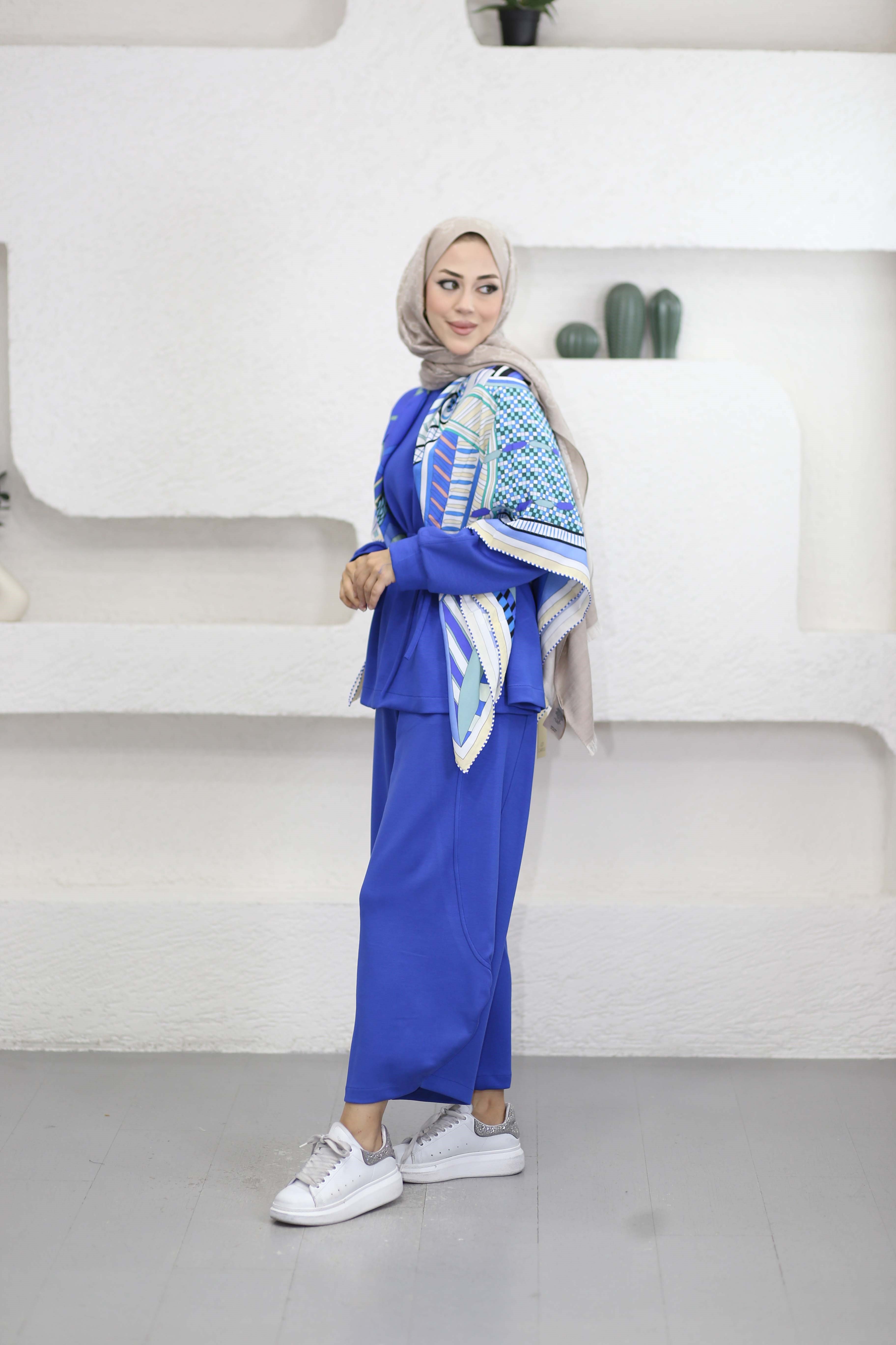 Dikiş Detaylı Havuç Pantolon Takım Saks 8896