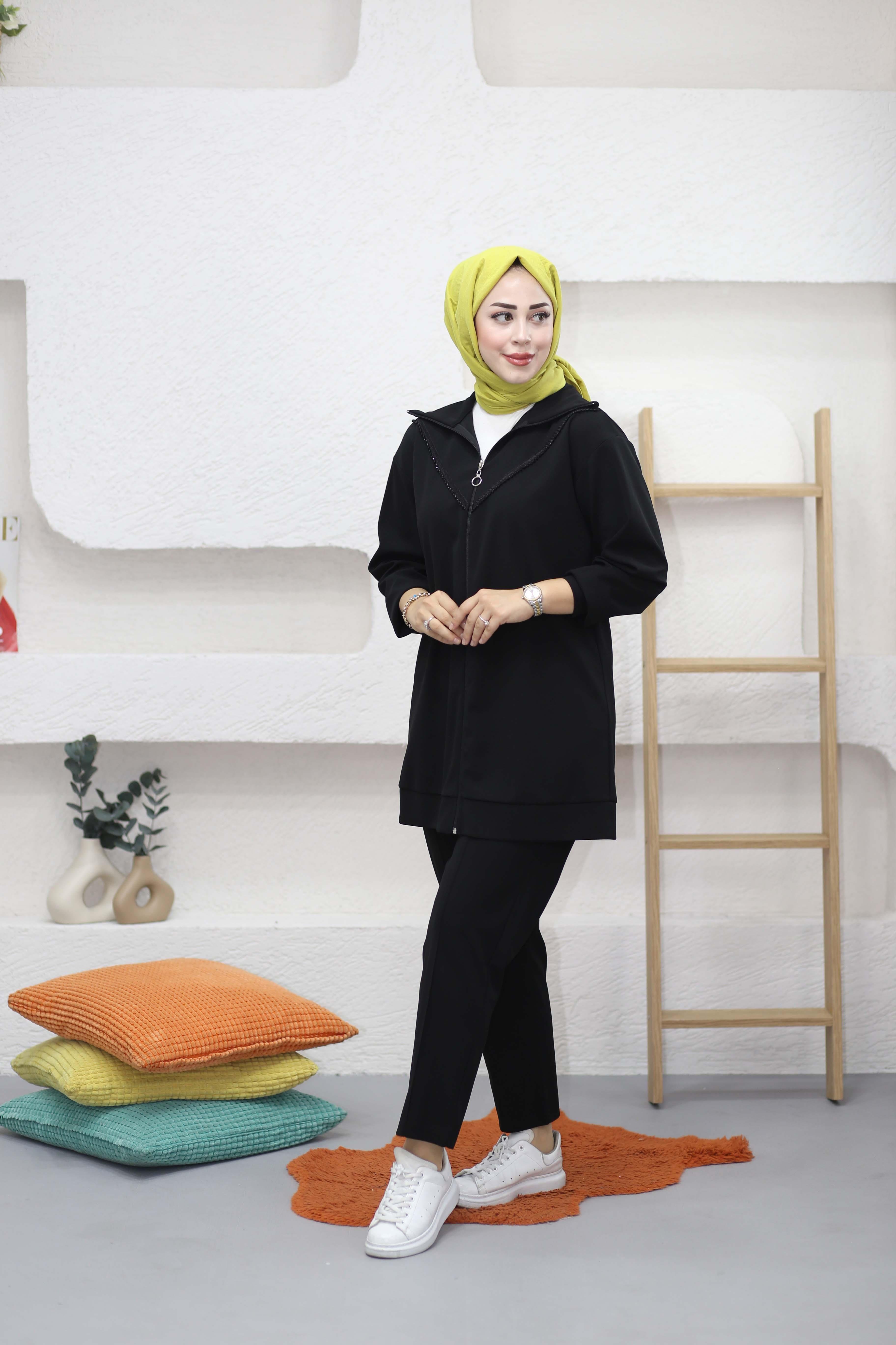 Narin Taşlı Takım Siyah 7049