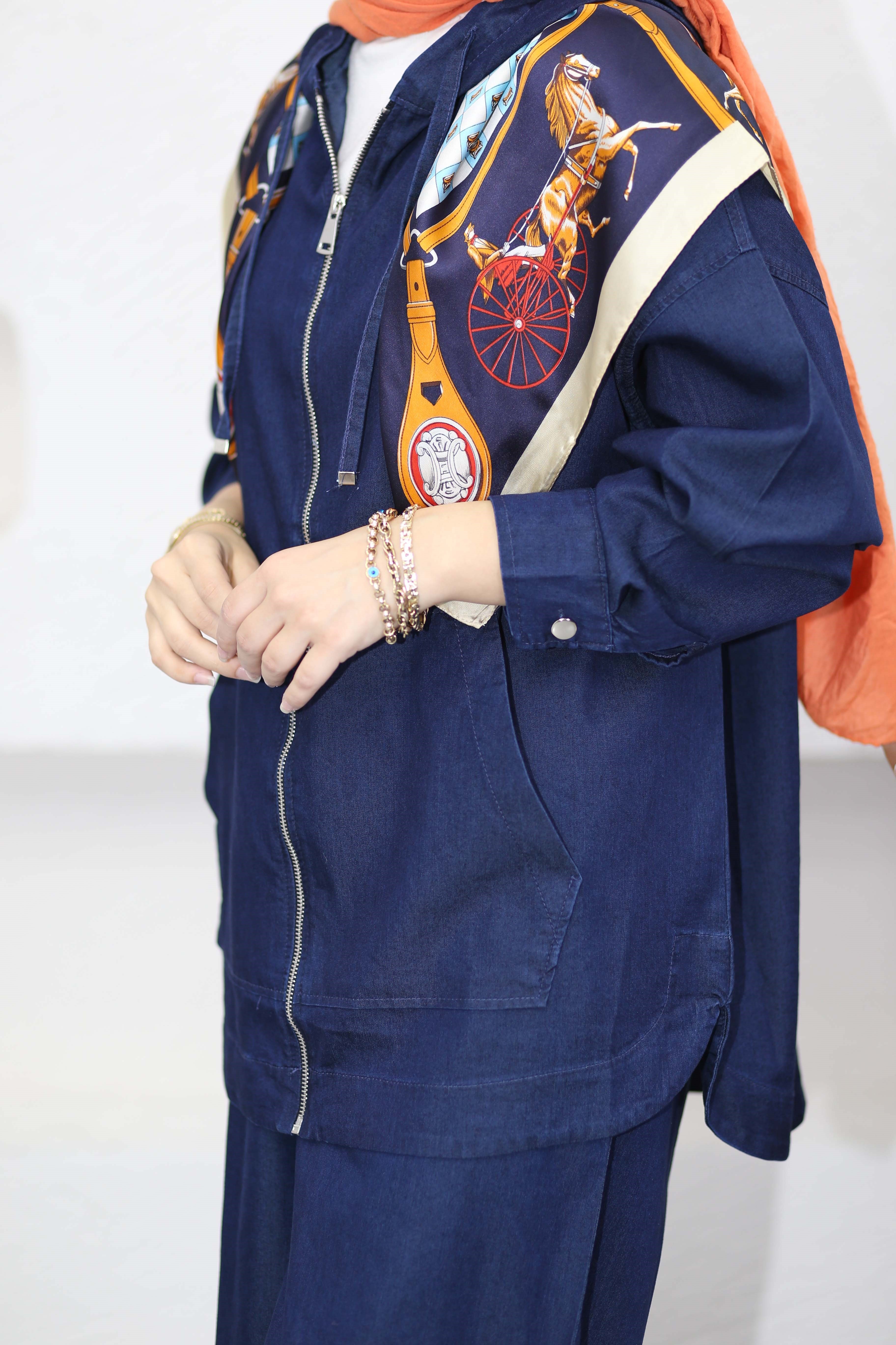 Kanguru Cep Fermuarlı Tencel Takım Koyu Mavi 5398