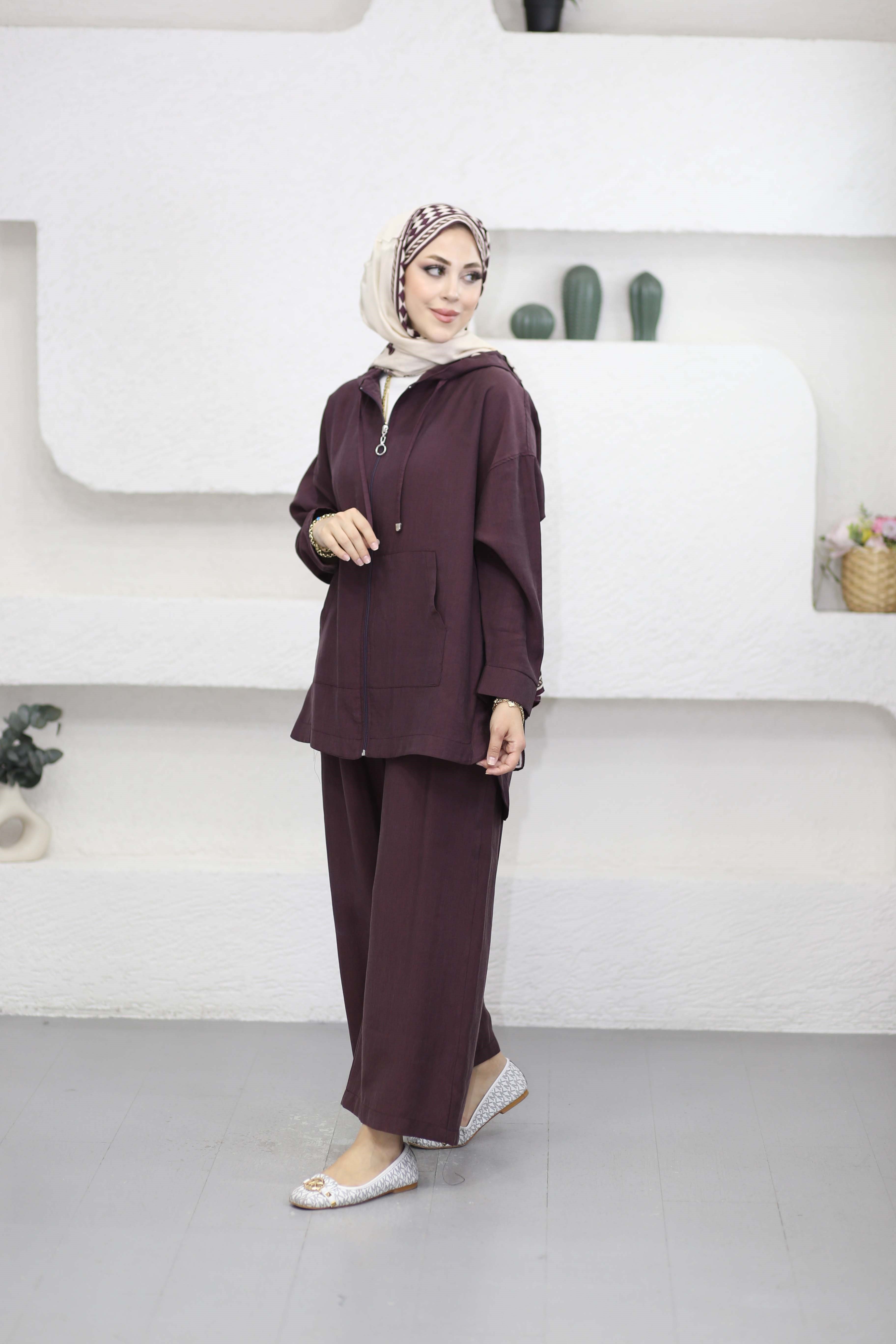 Kapşonlu Lila Takım Bordo 4367