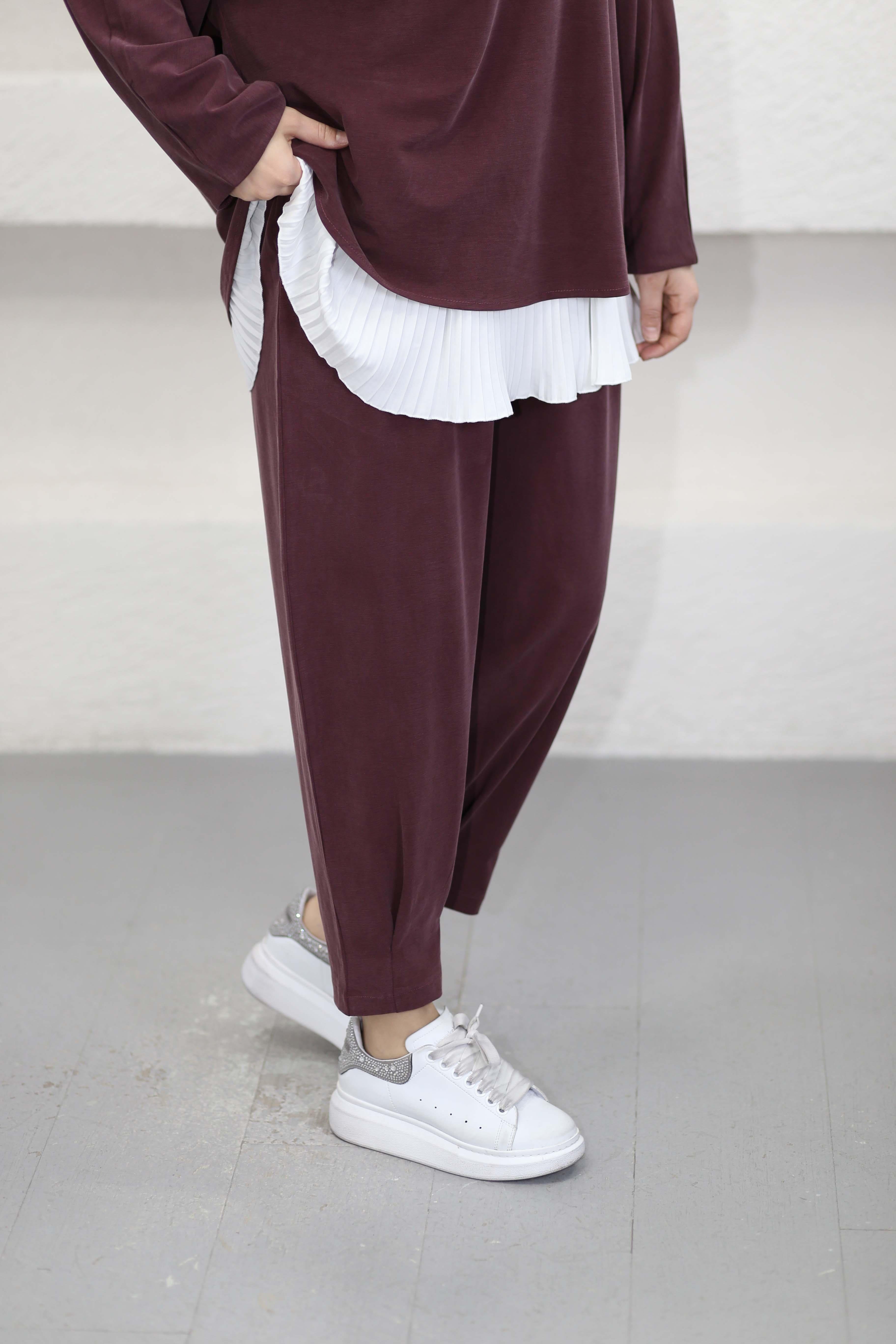 Arkası V Pile Şalvar Takım Bordo 6356