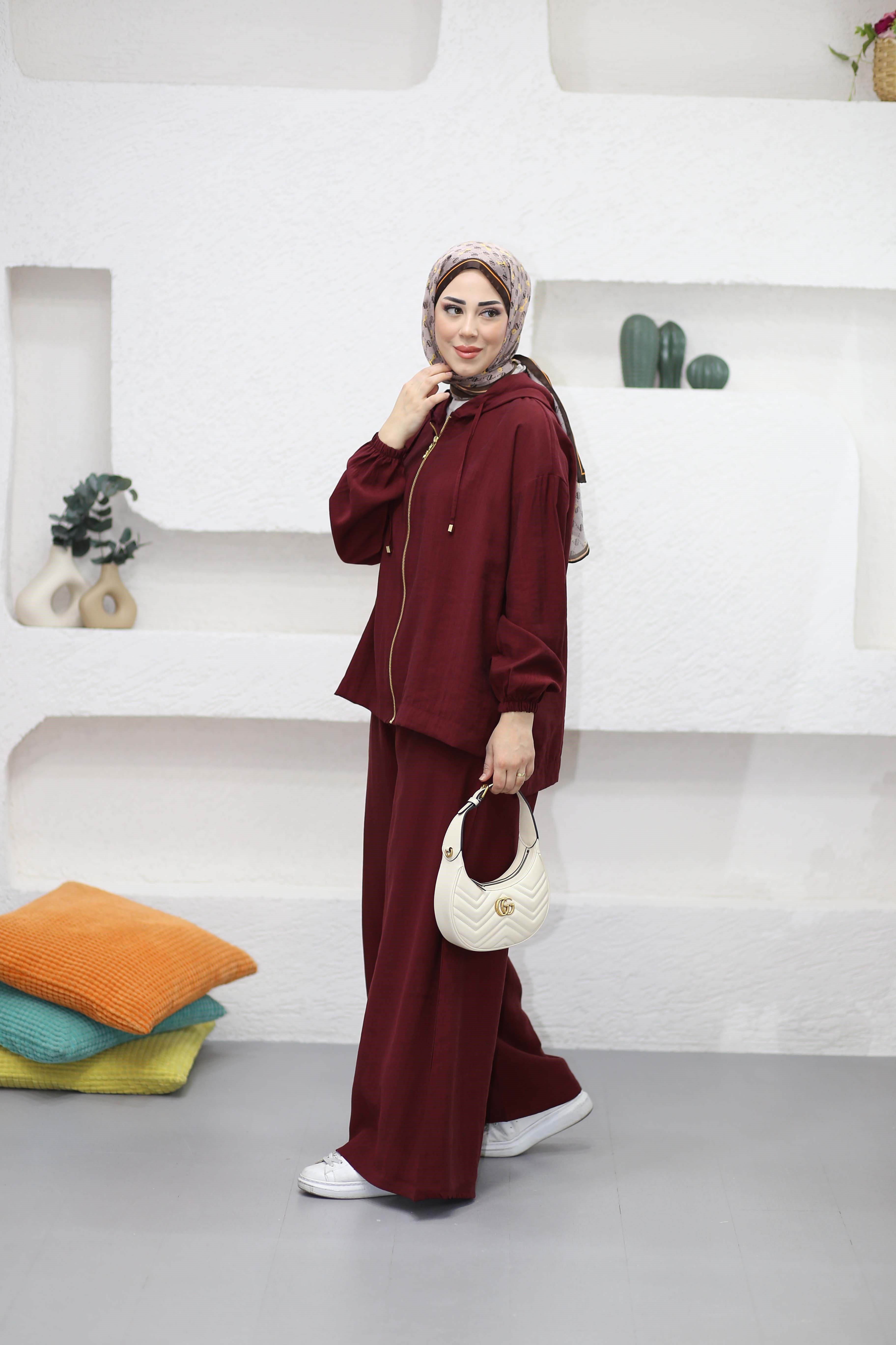 Bol Paça Fermuarlı Takım Bordo 2872