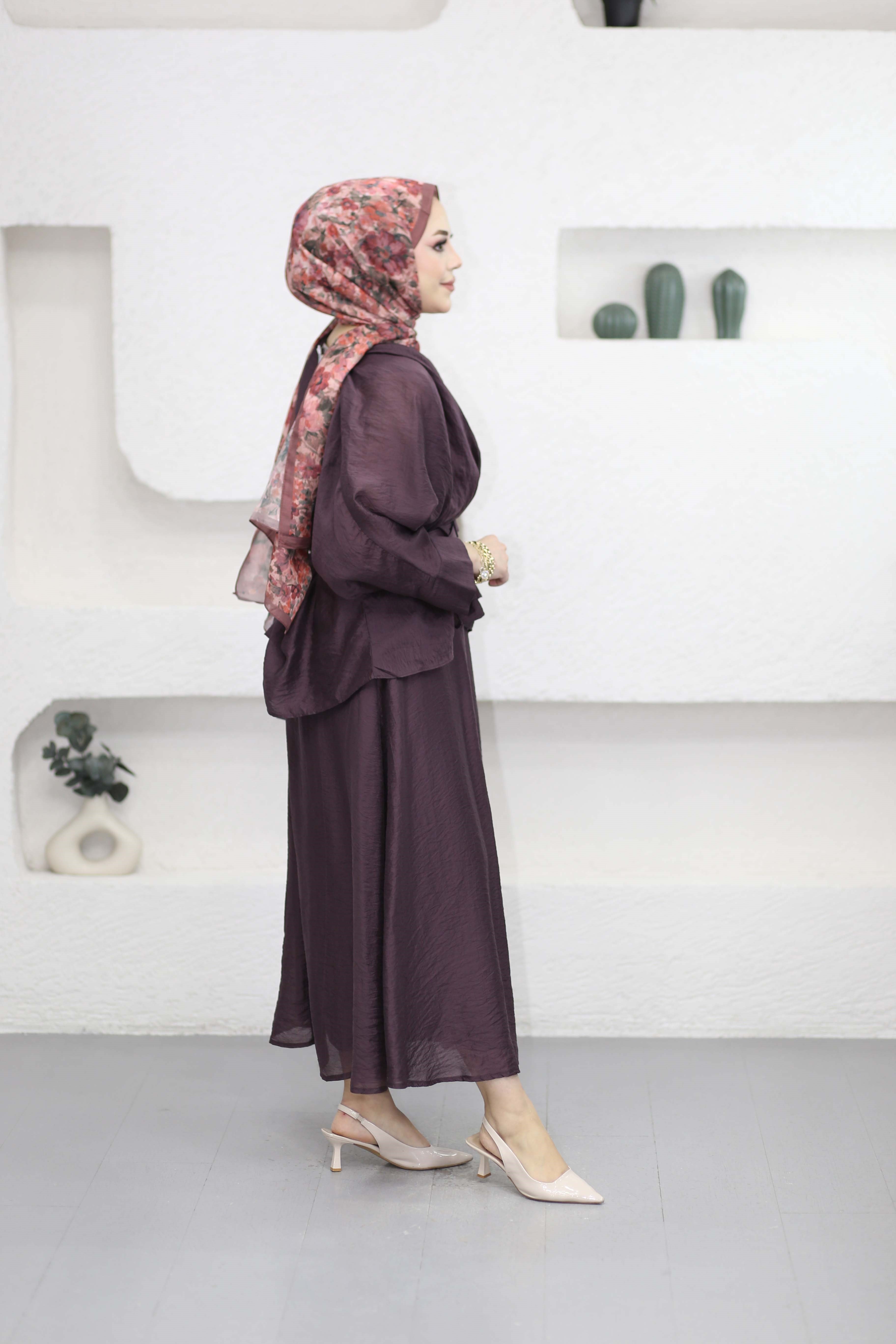 Pelerinli Etek Takım Bordo 3031