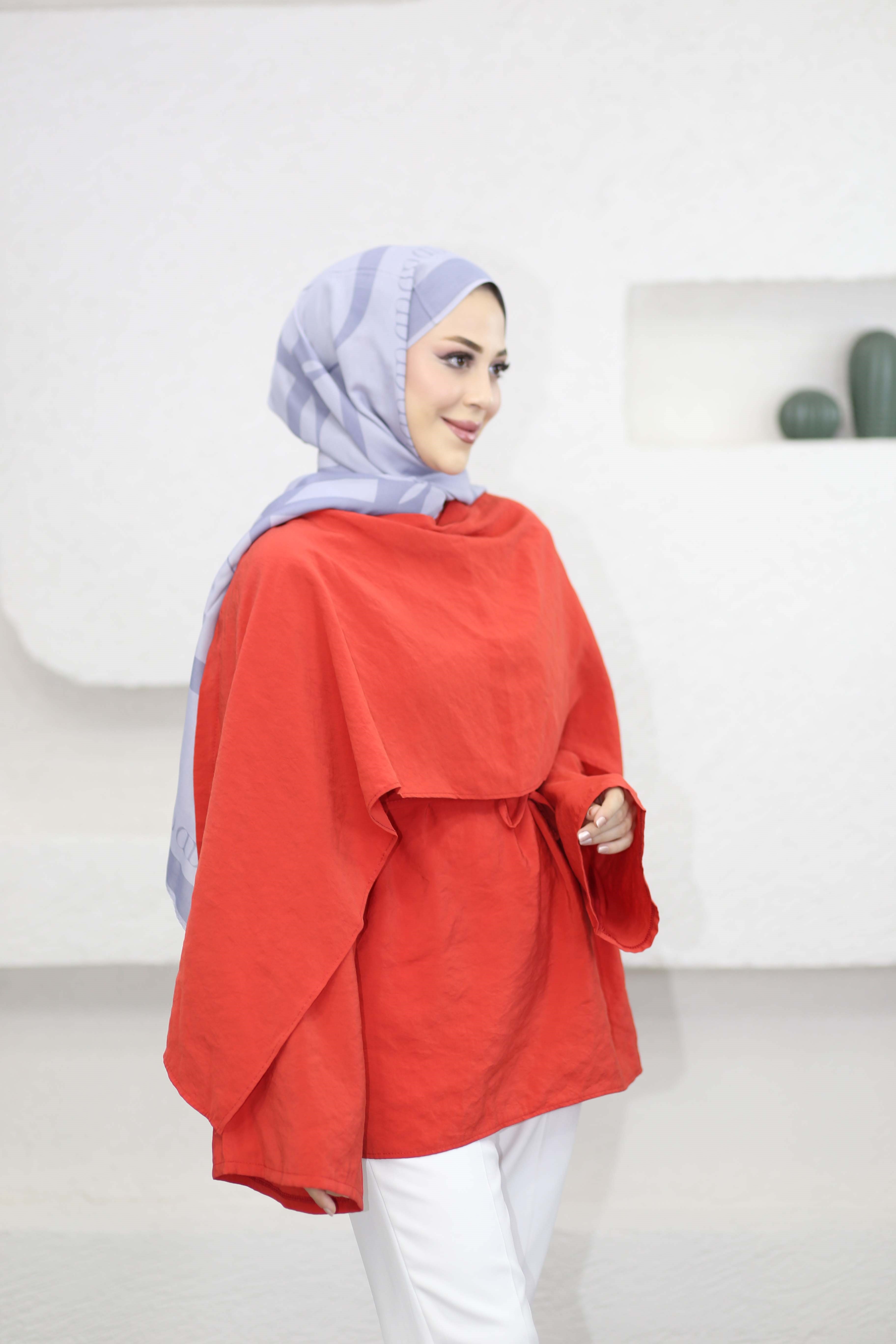 Düğmeli Pelerin Gömlek Kırmızı 61406