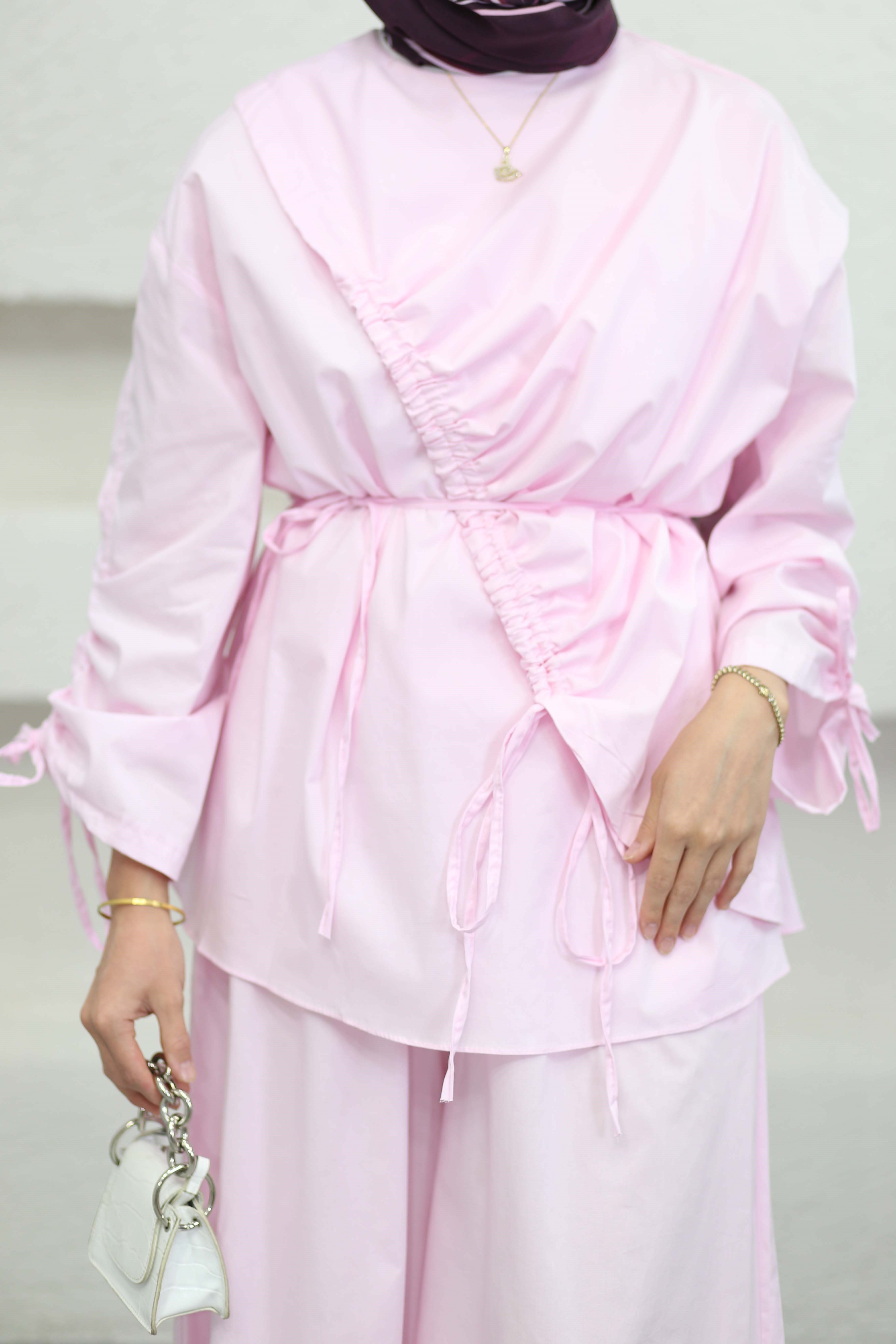 Biye Detaylı Poplin Takım Pembe 8859