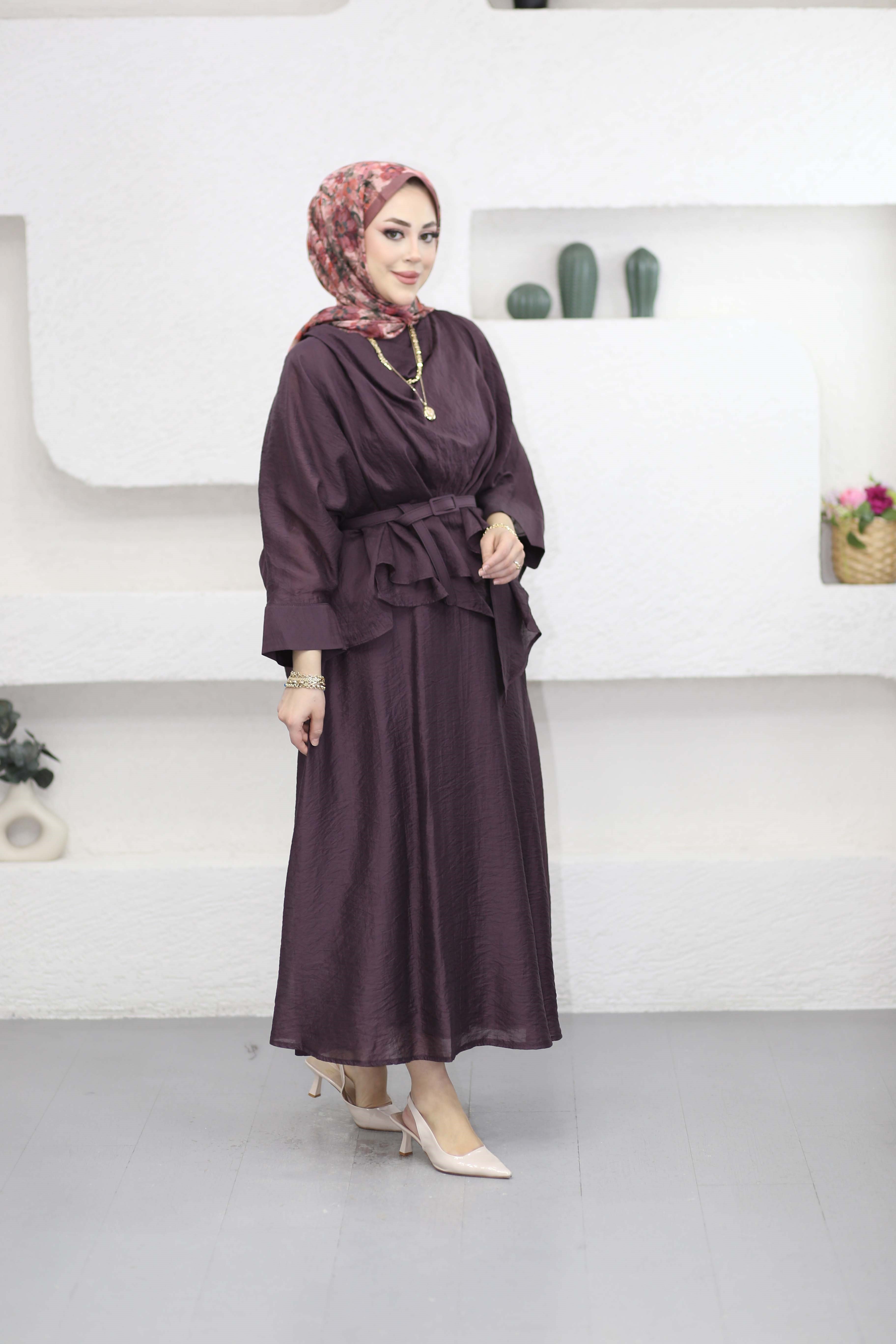 Pelerinli Etek Takım Bordo 3031