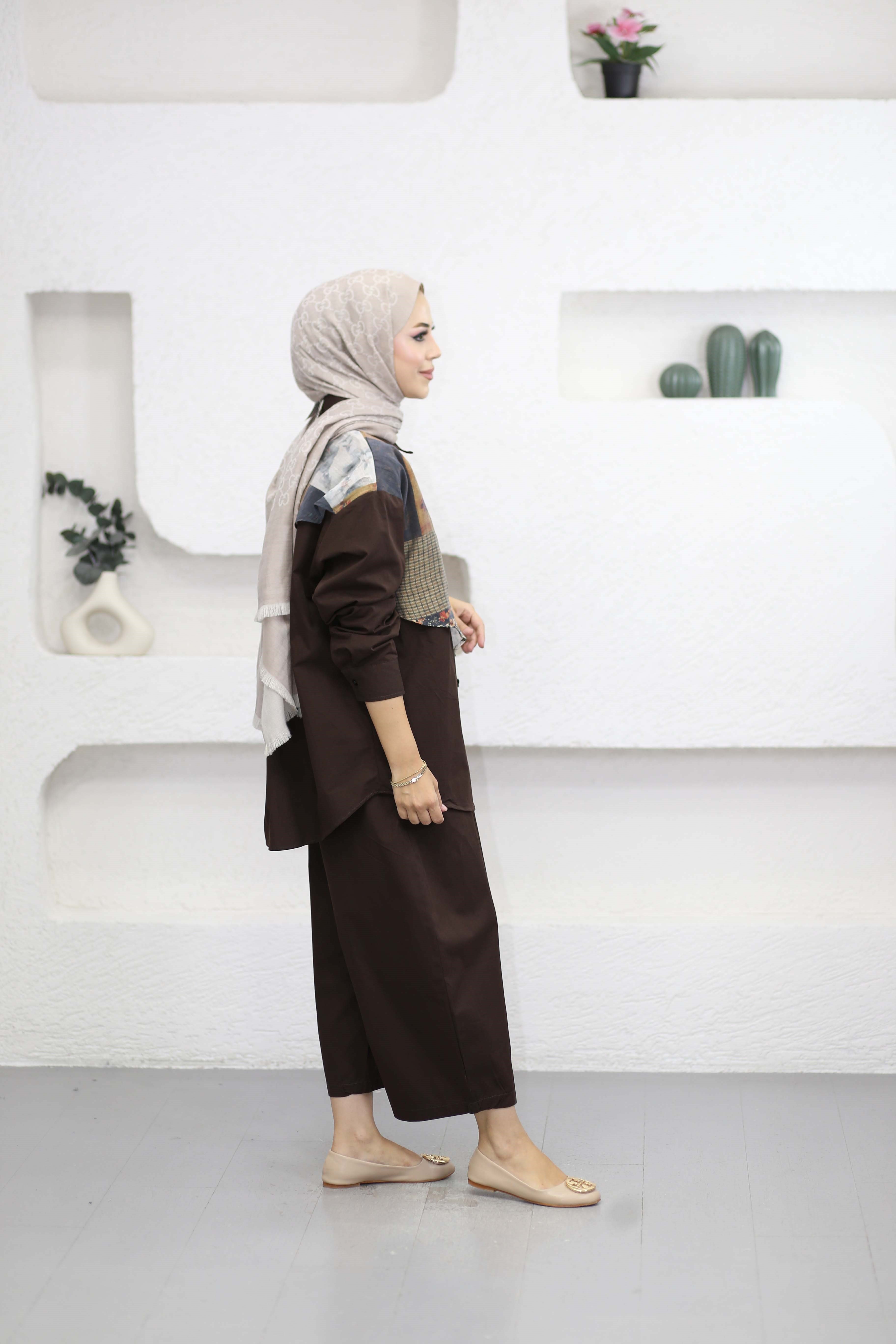 Desenli Rüzgarlıklı Takım Kahverengi 51477