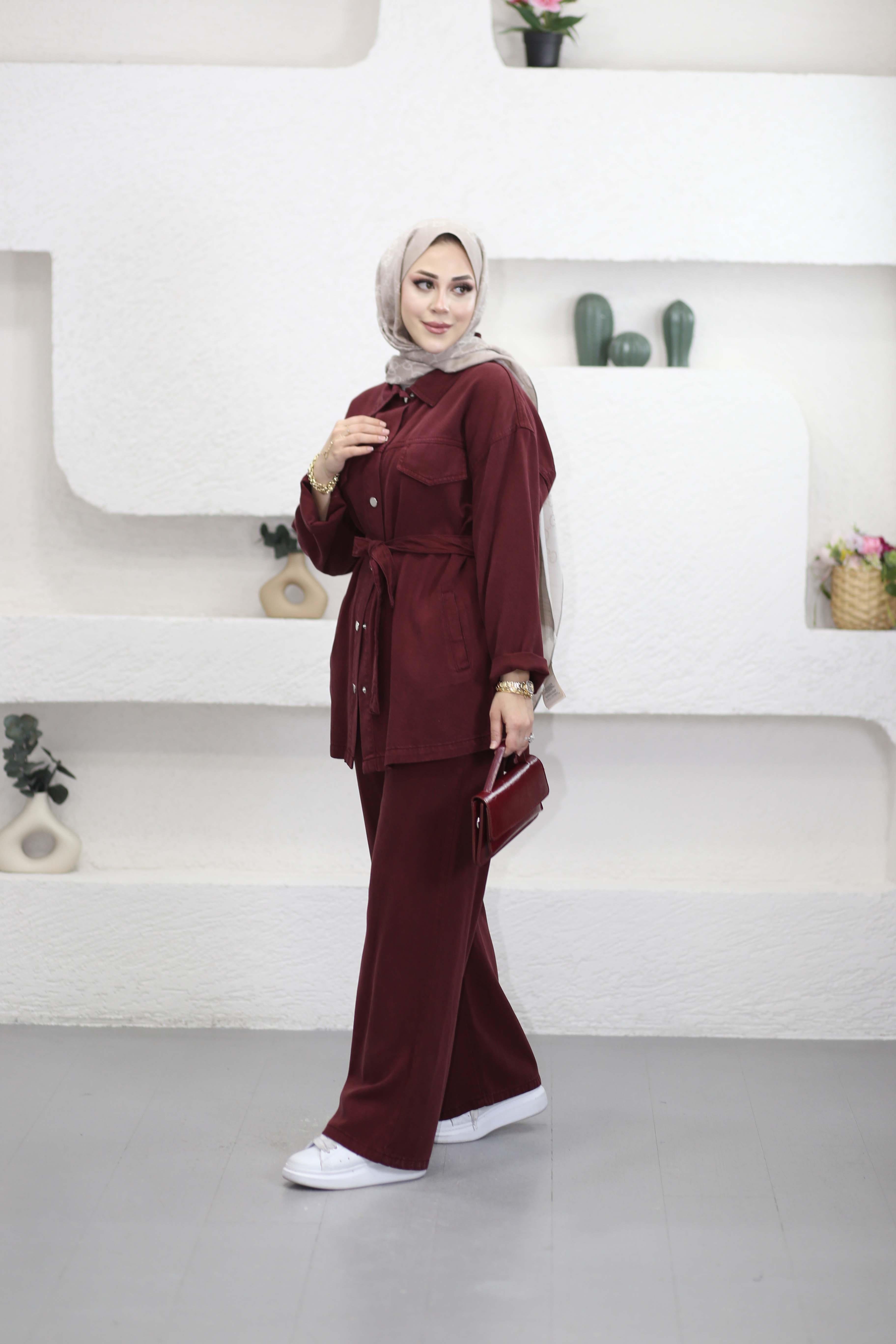 Ebru Denim Takım Bordo 7431