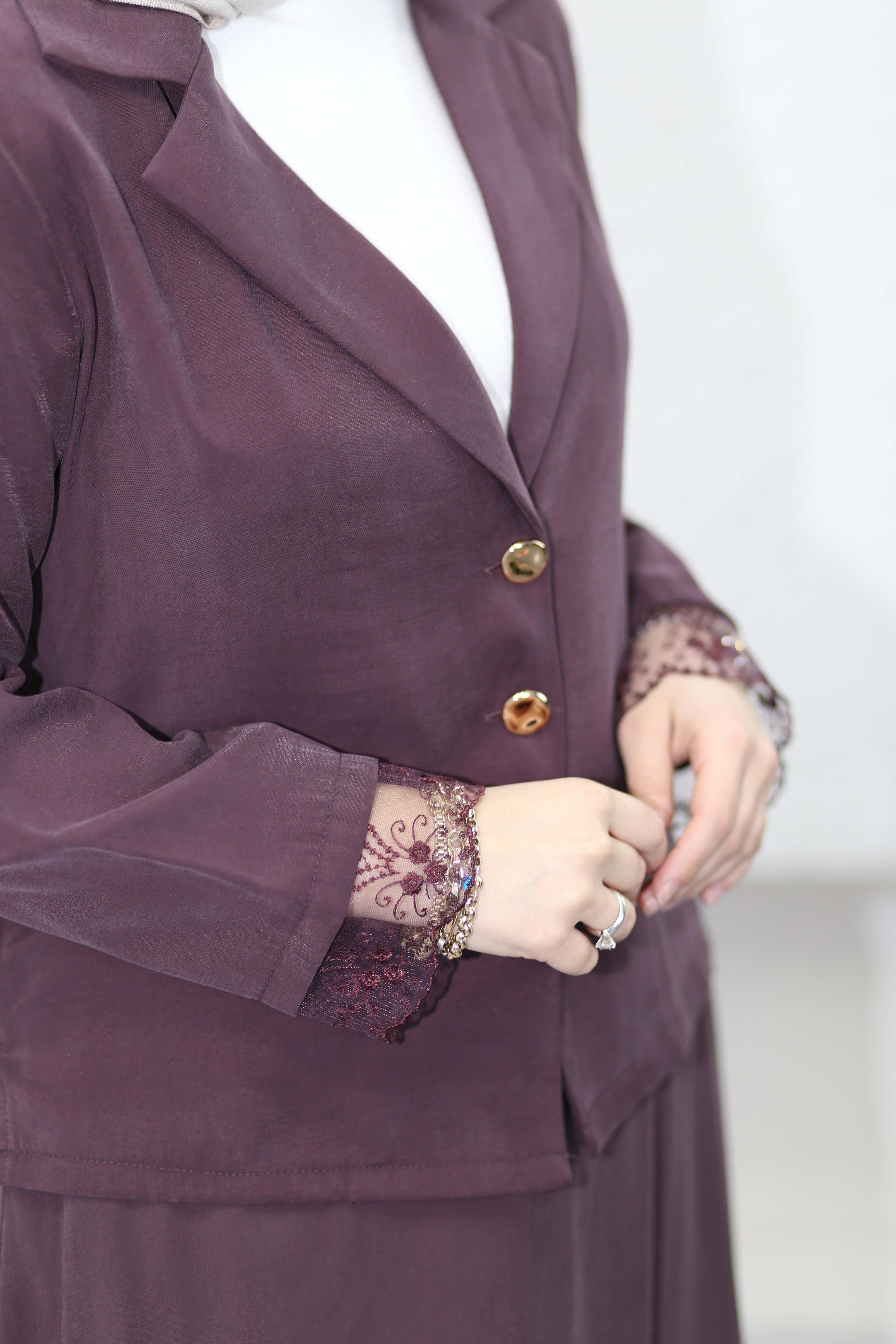 Dantel İşlemeli Modern Takım Bordo 250359