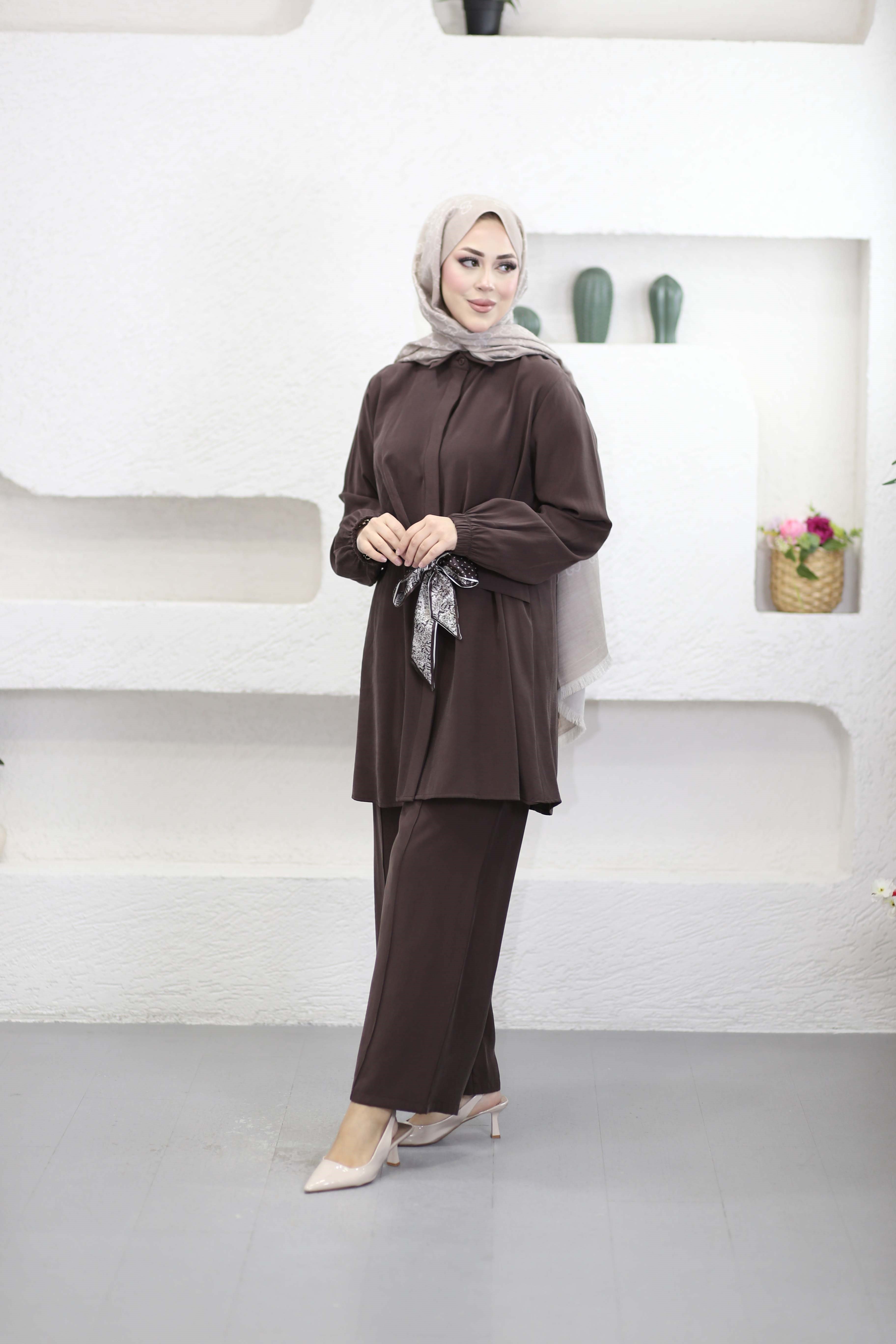 Fular Kuşaklı Takım Kahverengi 4639