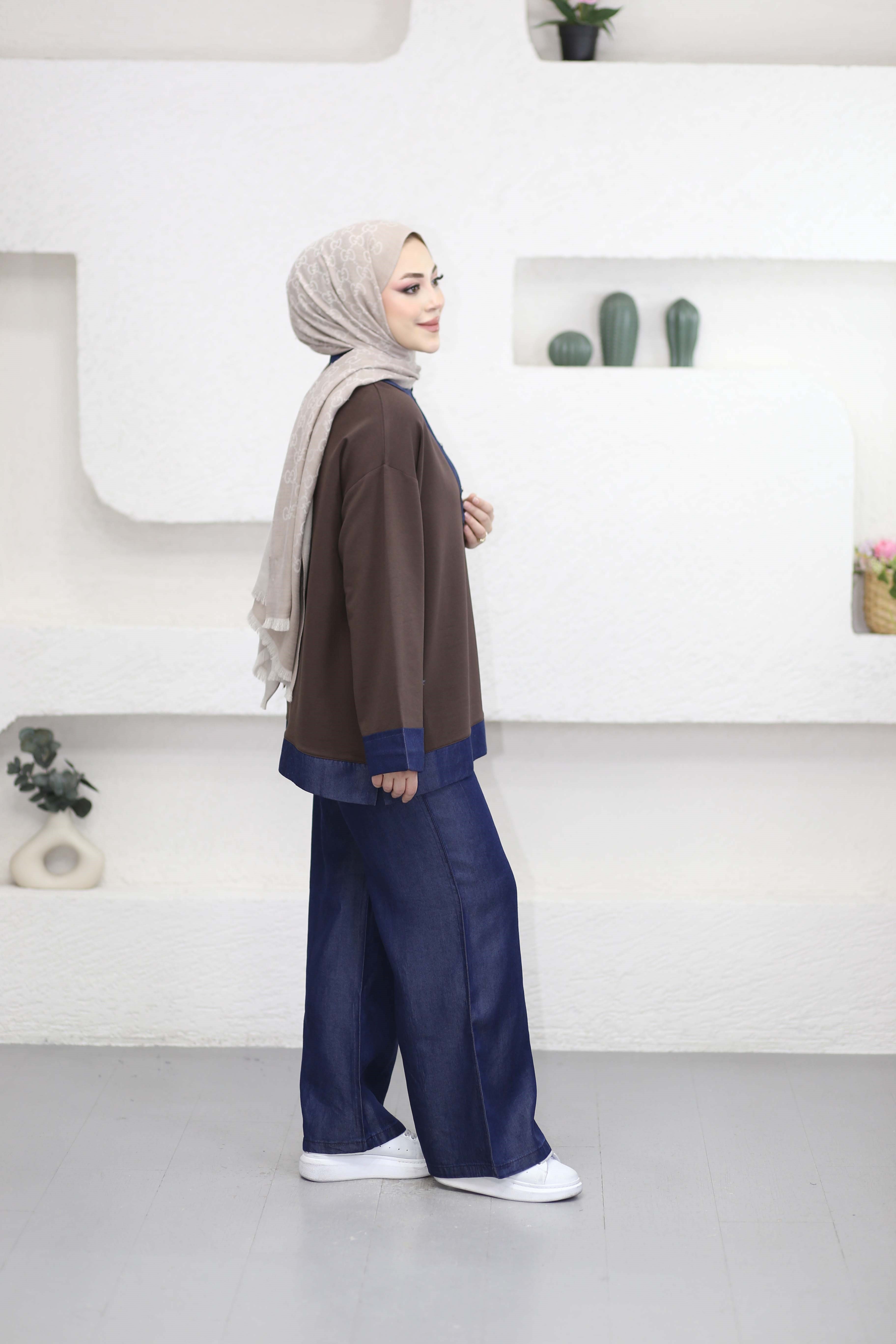 Tencel Detaylı Eşofman Takım Kahverengi 6290