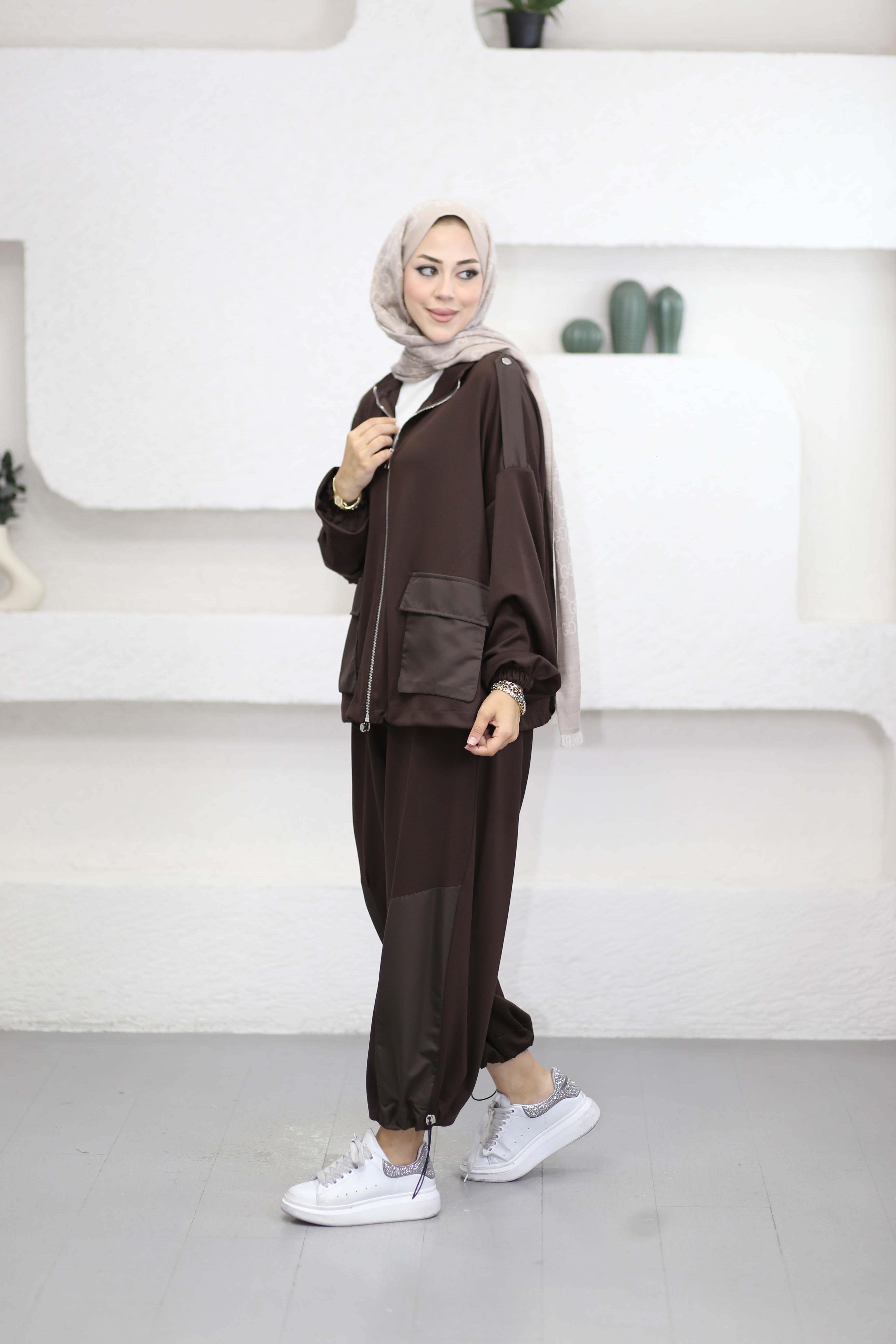 Pantolon Büzgülü Takım Kahverengi 22937