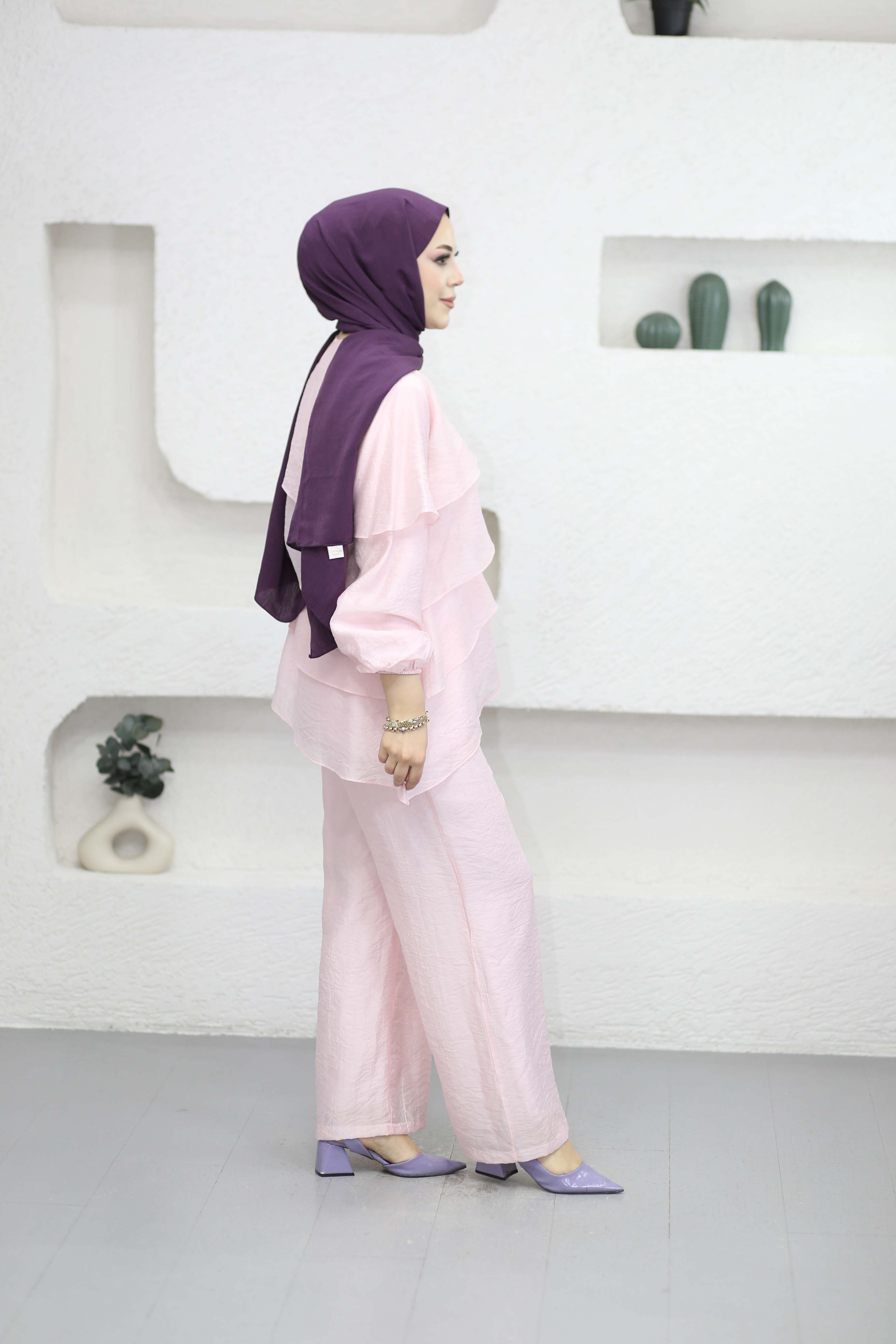 Katlı Pantolon Takım Pembe 7362