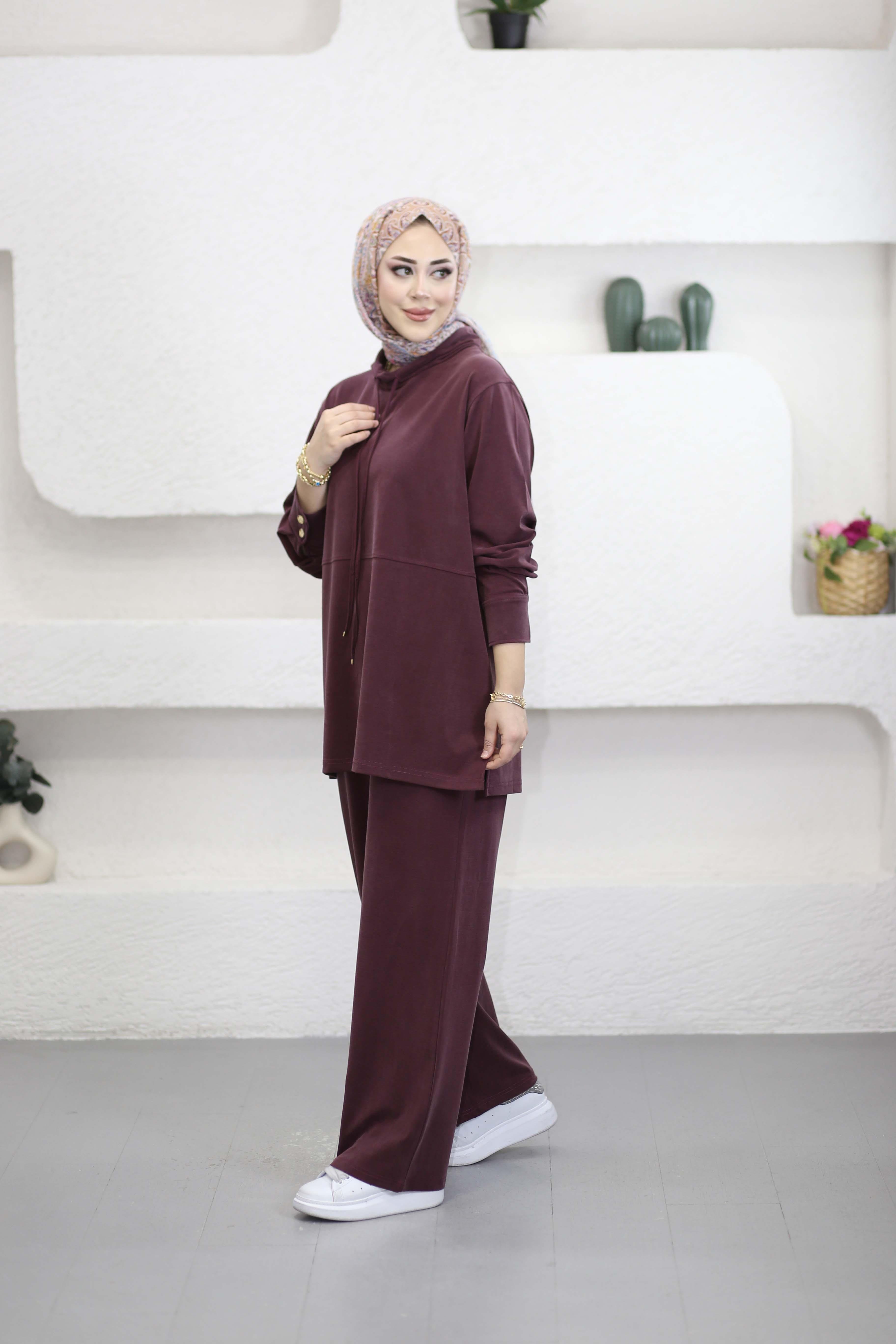 Yakası Büzgülü Takım Mürdüm 6386