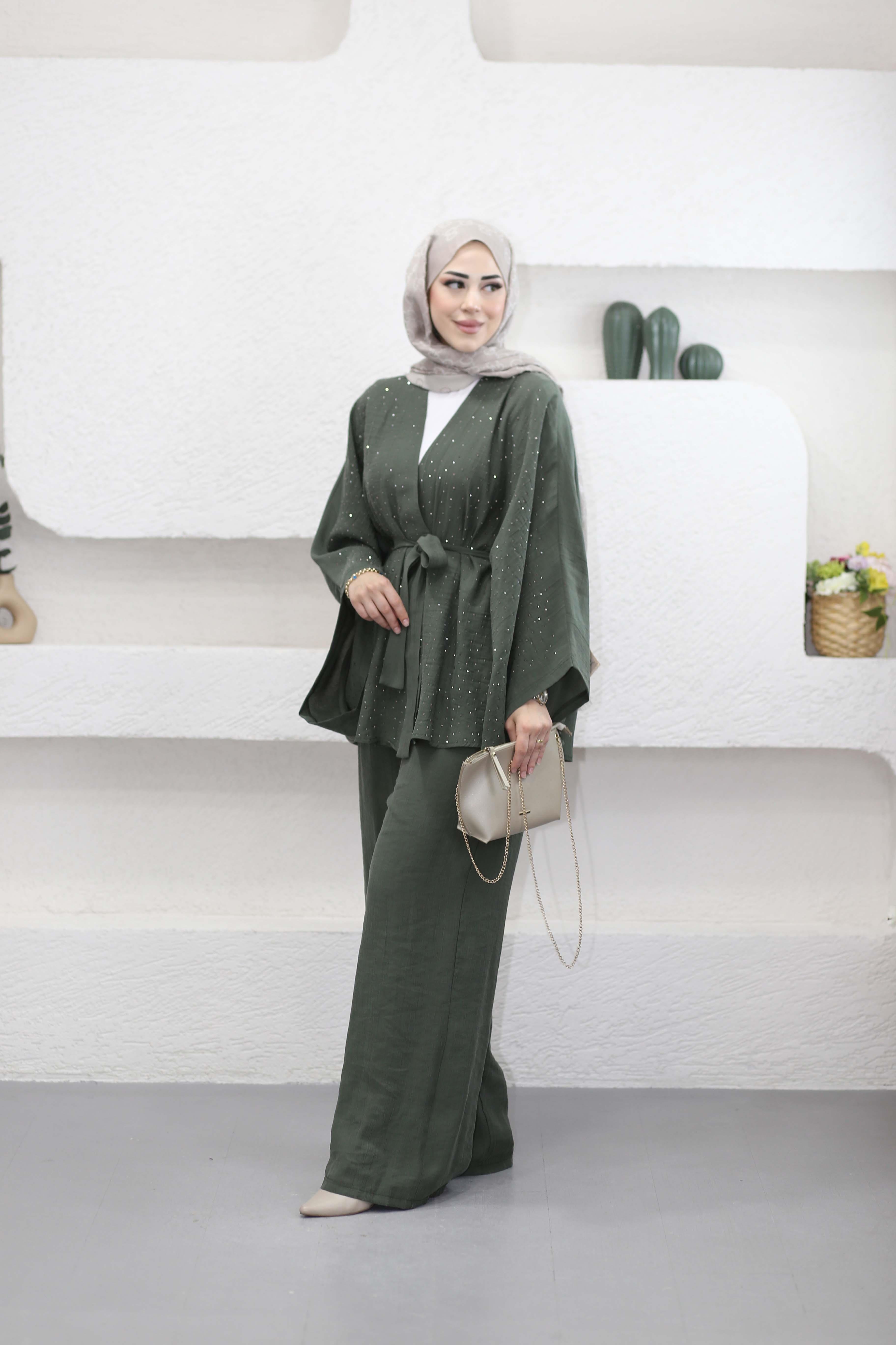 Işıltı Kimono Takım Haki 5608