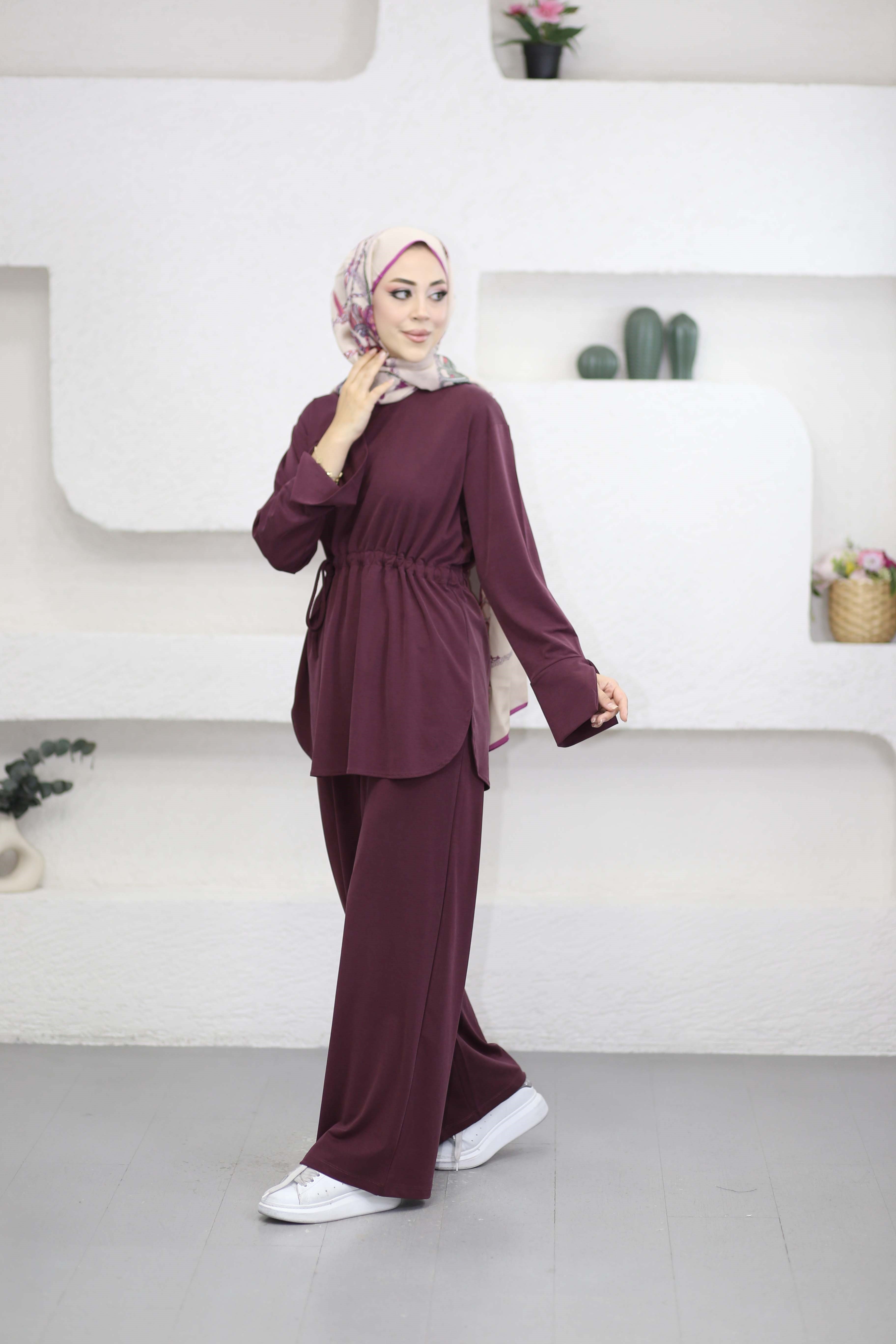 Beli Tünelli Bağlamalı Takım Mürdüm 6504