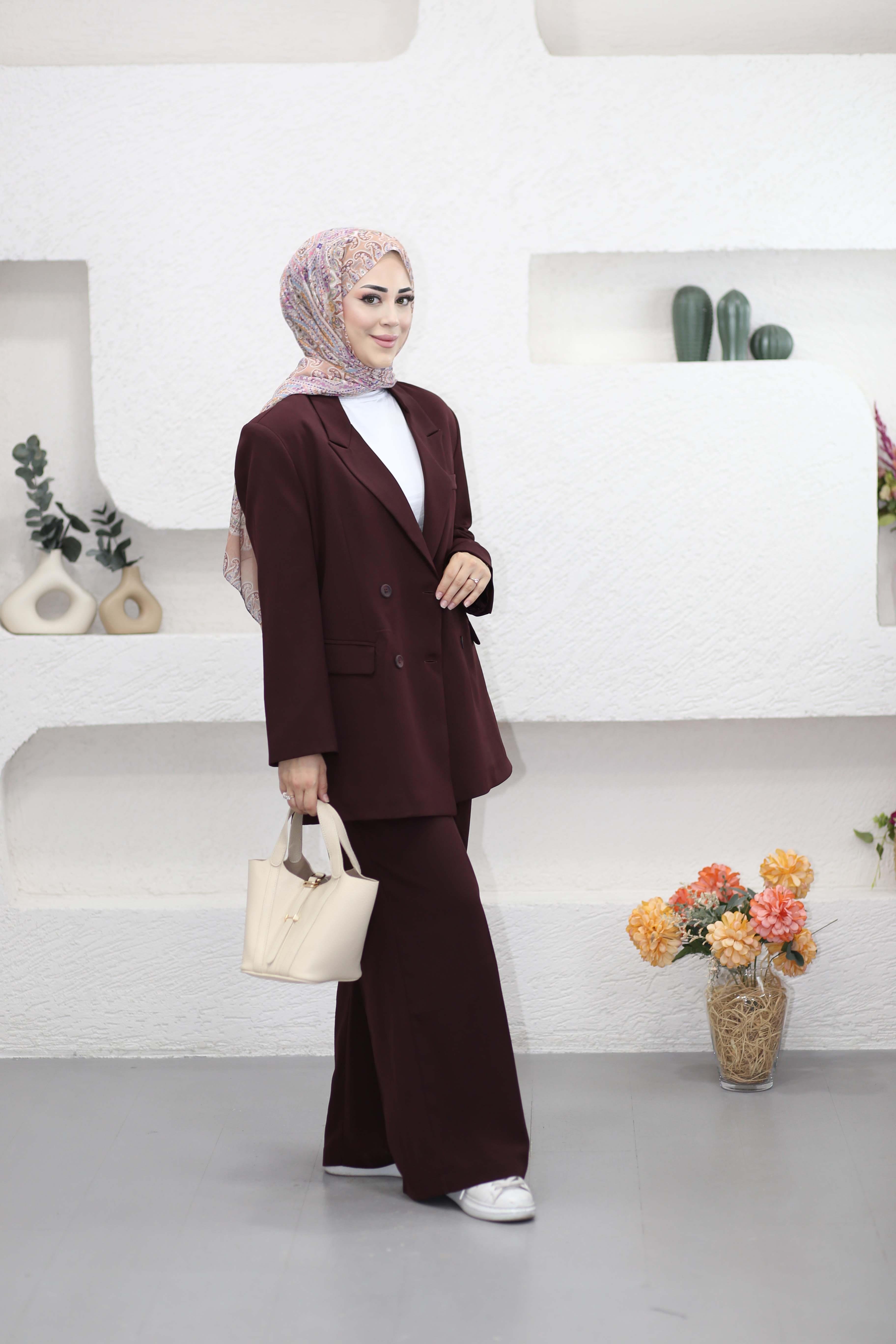 Frame Dokulu Blazer Ceket Takım Bordo 25100