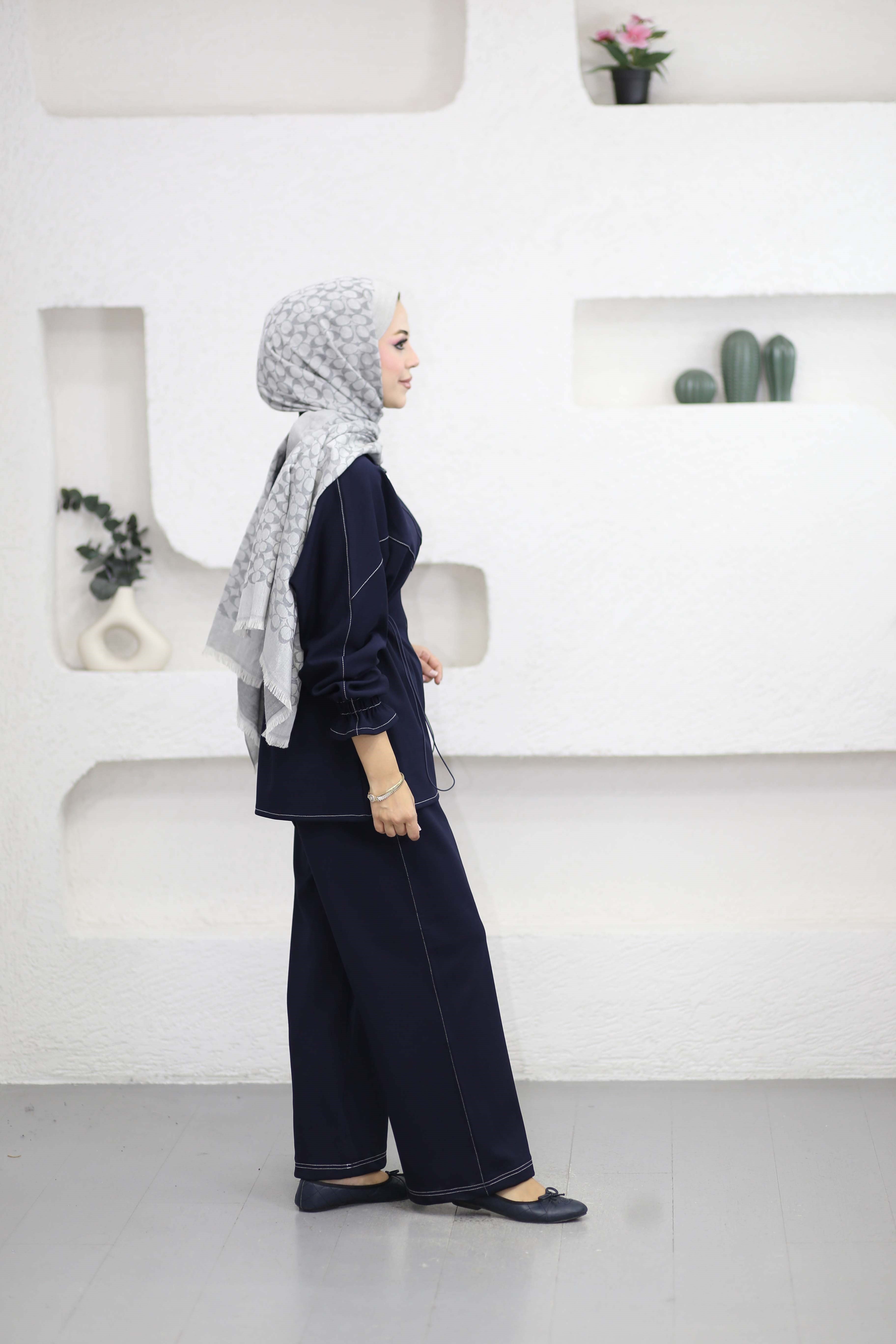 Dikiş Detaylı Denim Takım Lacivert 6723
