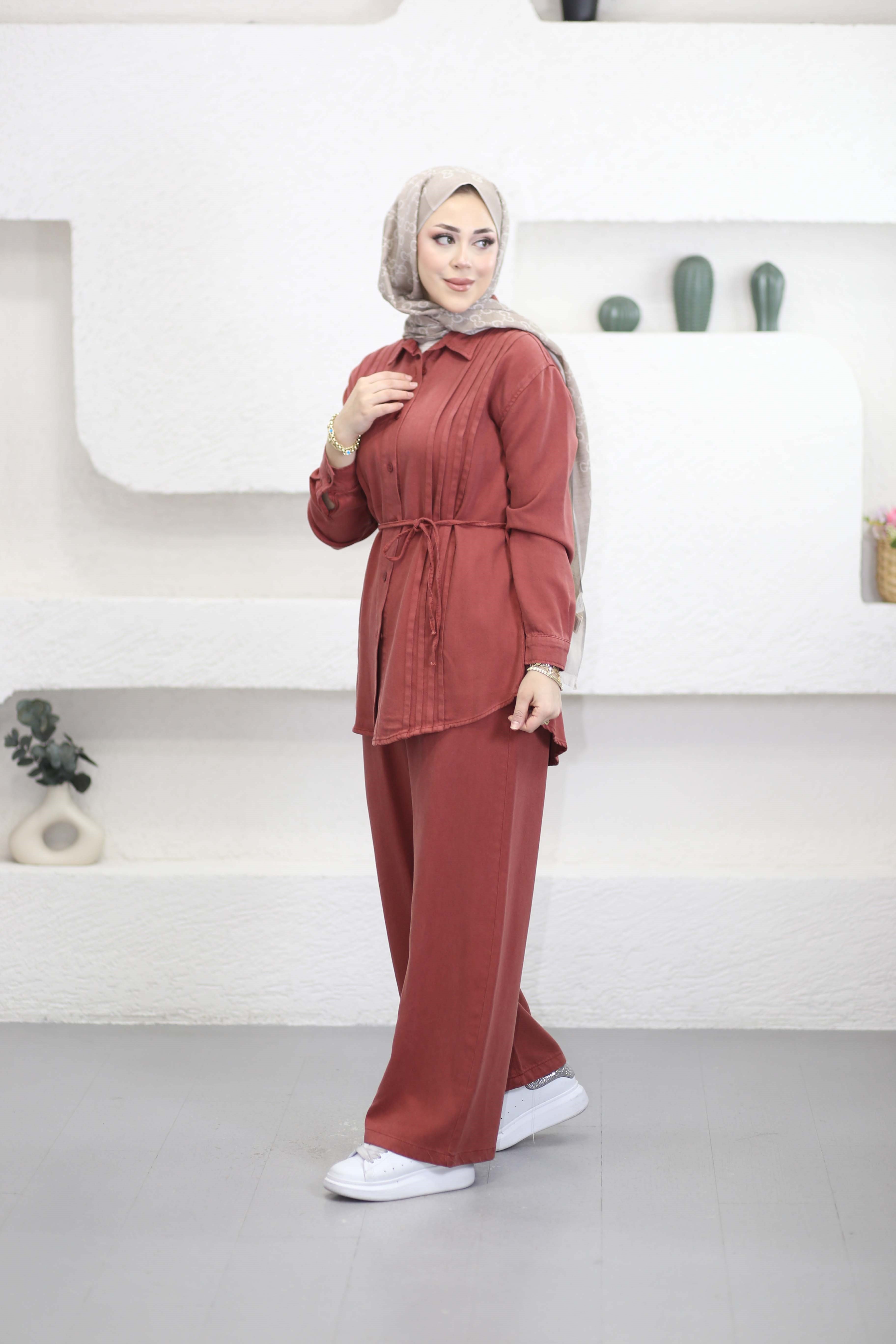 Nervürlü Tencel Takım Kiremit 7496