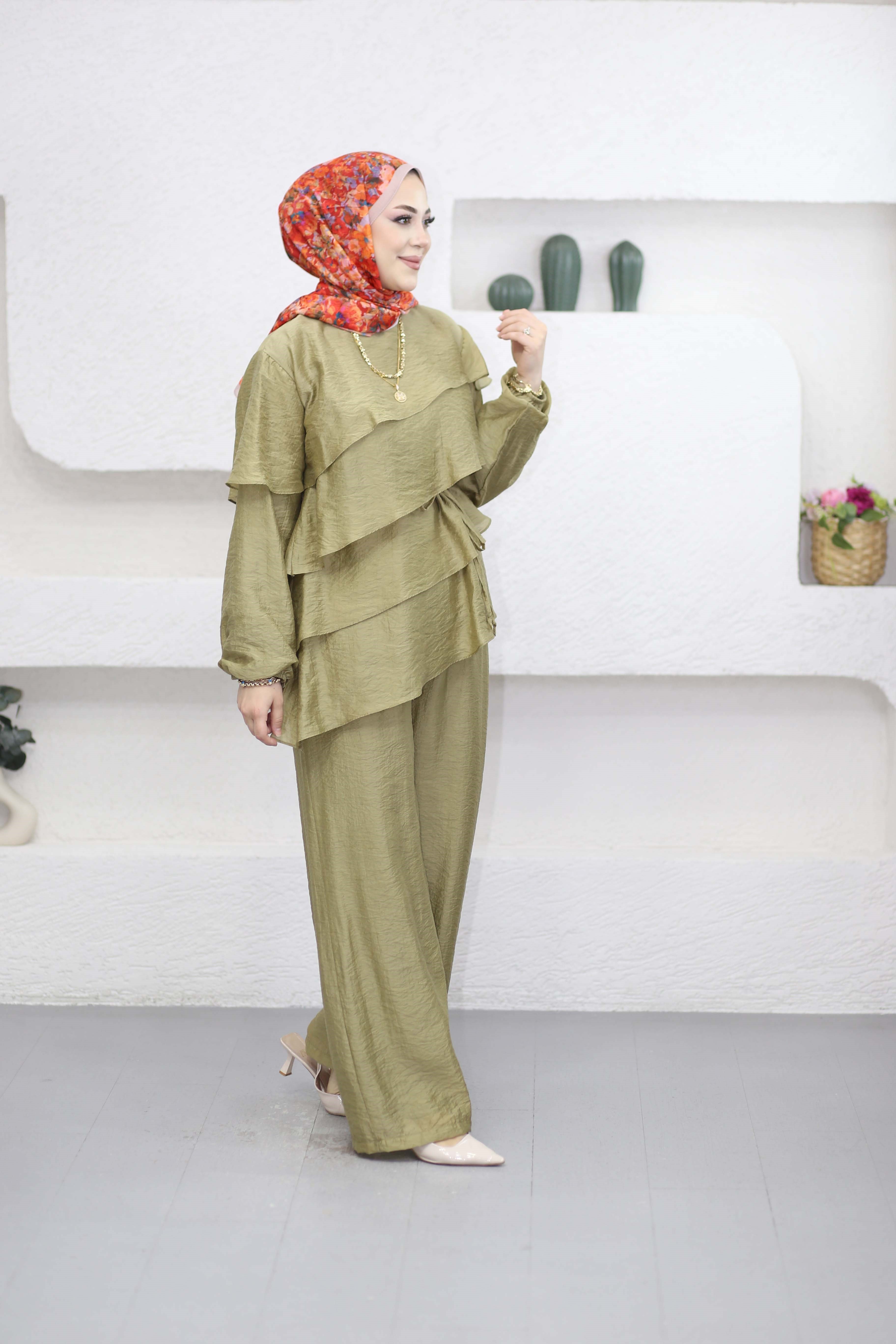 Katlı Pantolon Takım Yağ Yeşili 7362