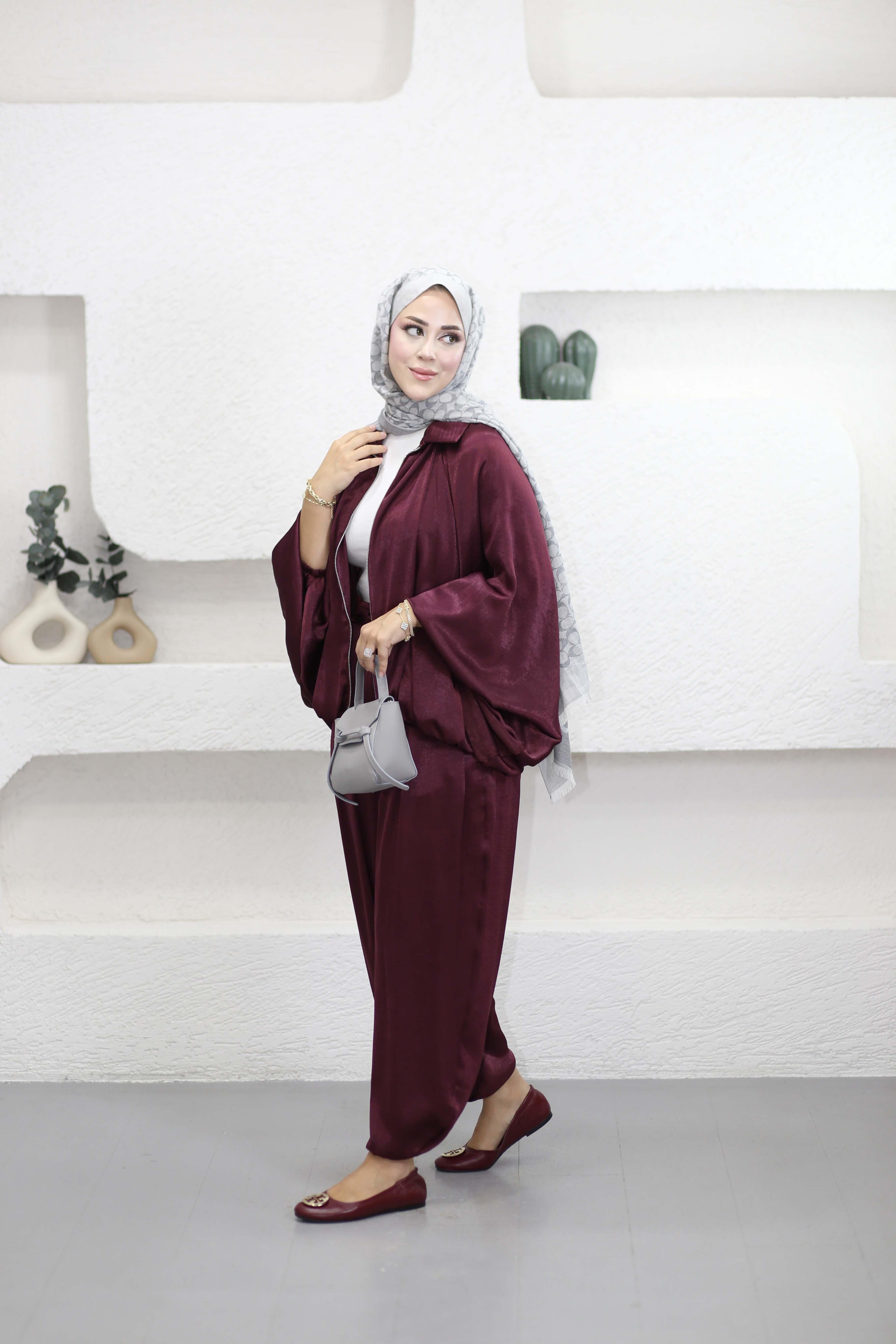 Premium Saten Takım Bordo 8417