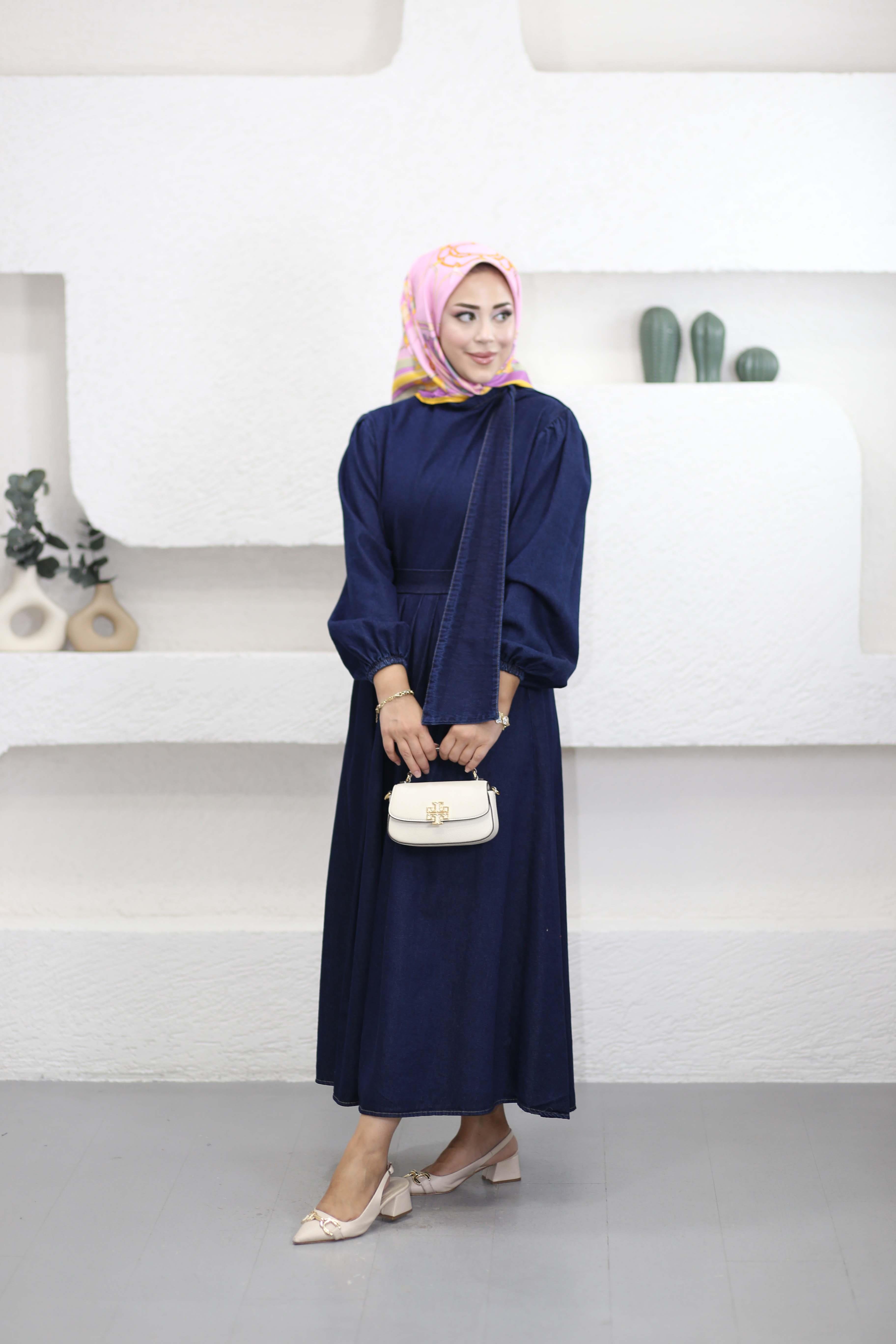 Fiyonk Detaylı Denim Takım Koyu Mavi 41477