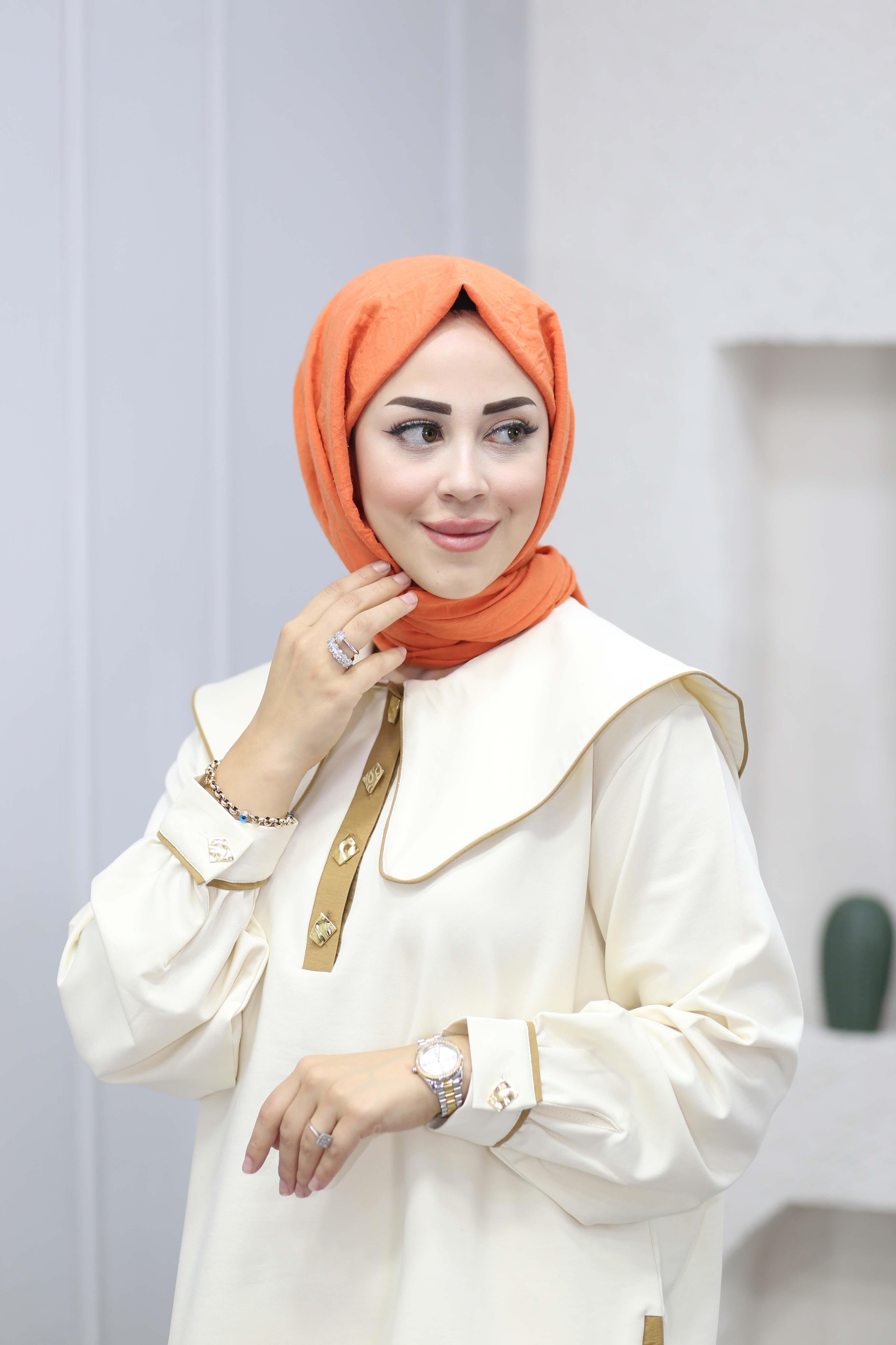 Düğmeli Biyeli Spor Takım Krem 5190