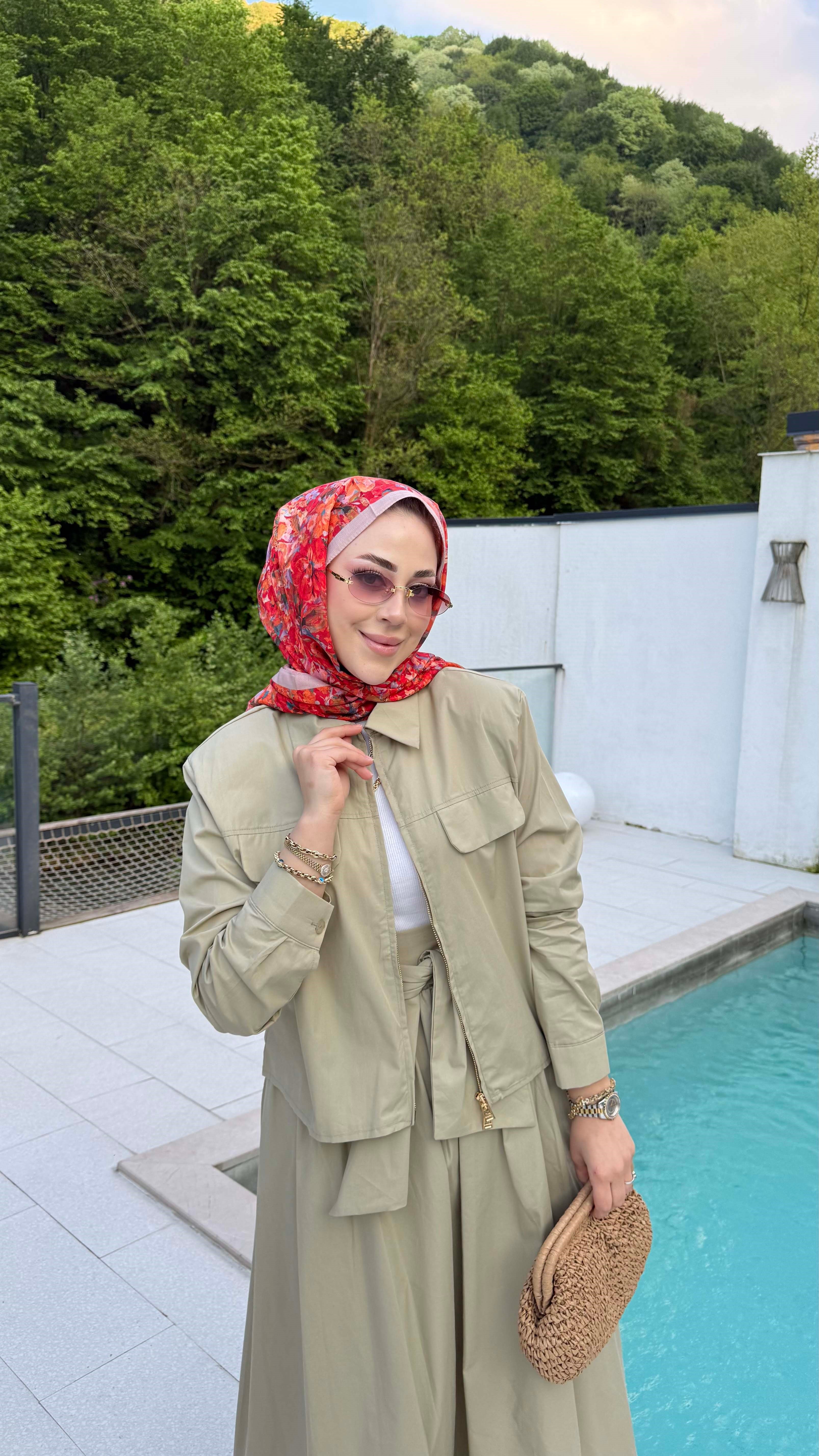 Fermuarlı Coton Etekli Takım Çağla Yeşili 2163