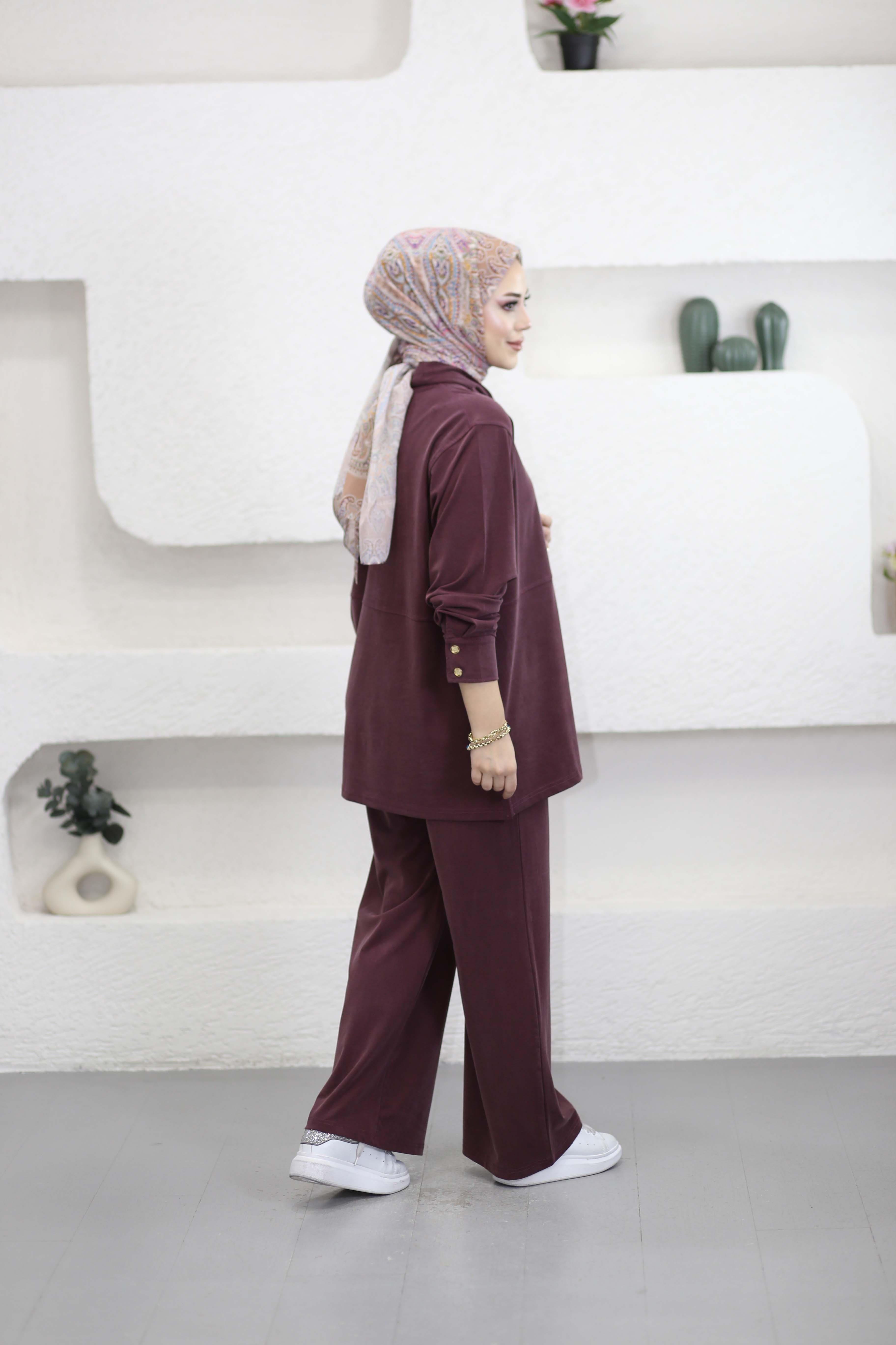 Yakası Büzgülü Takım Mürdüm 6386