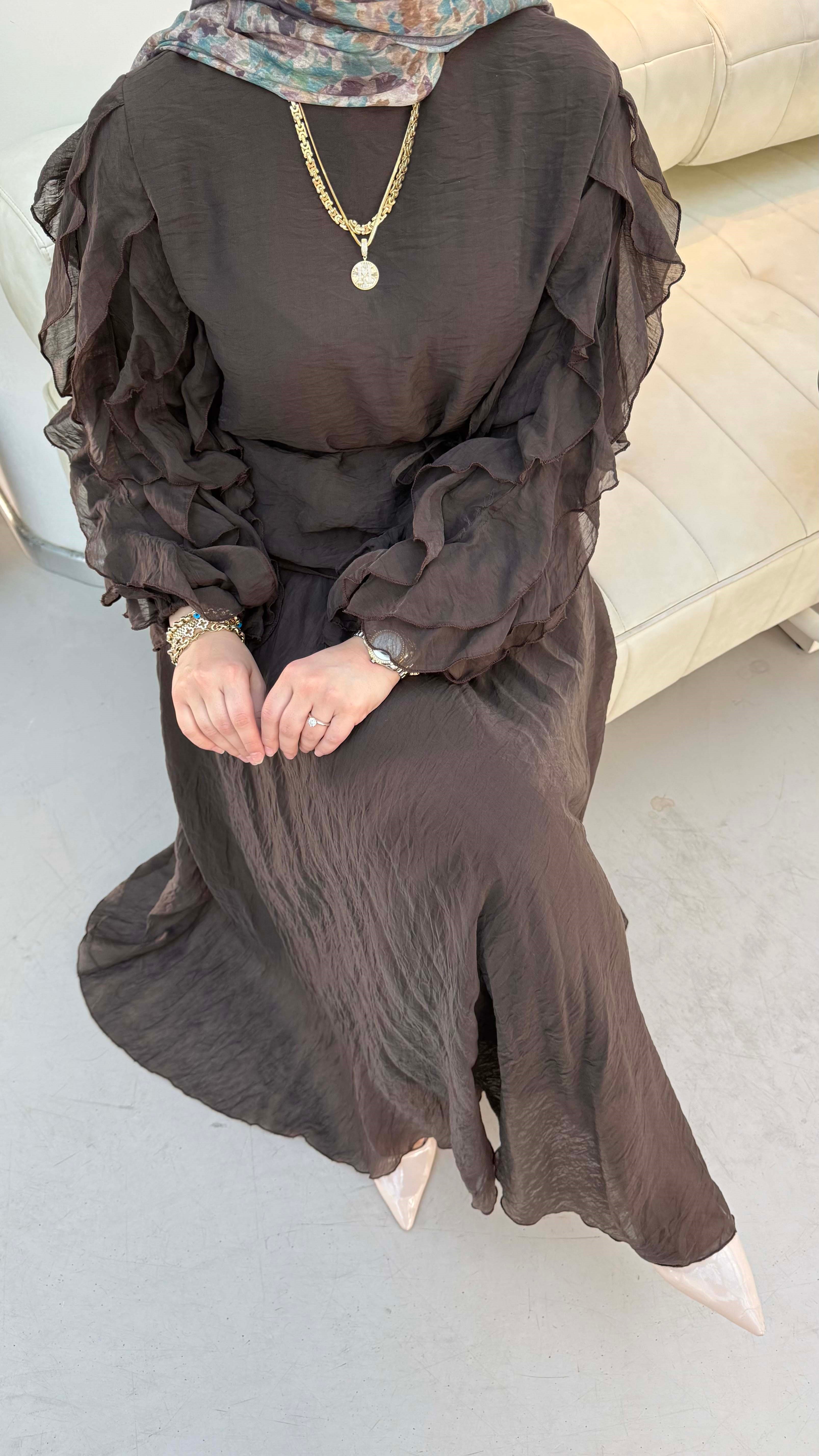 Kol Fırfır Detaylı Takım Kahverengi 22861