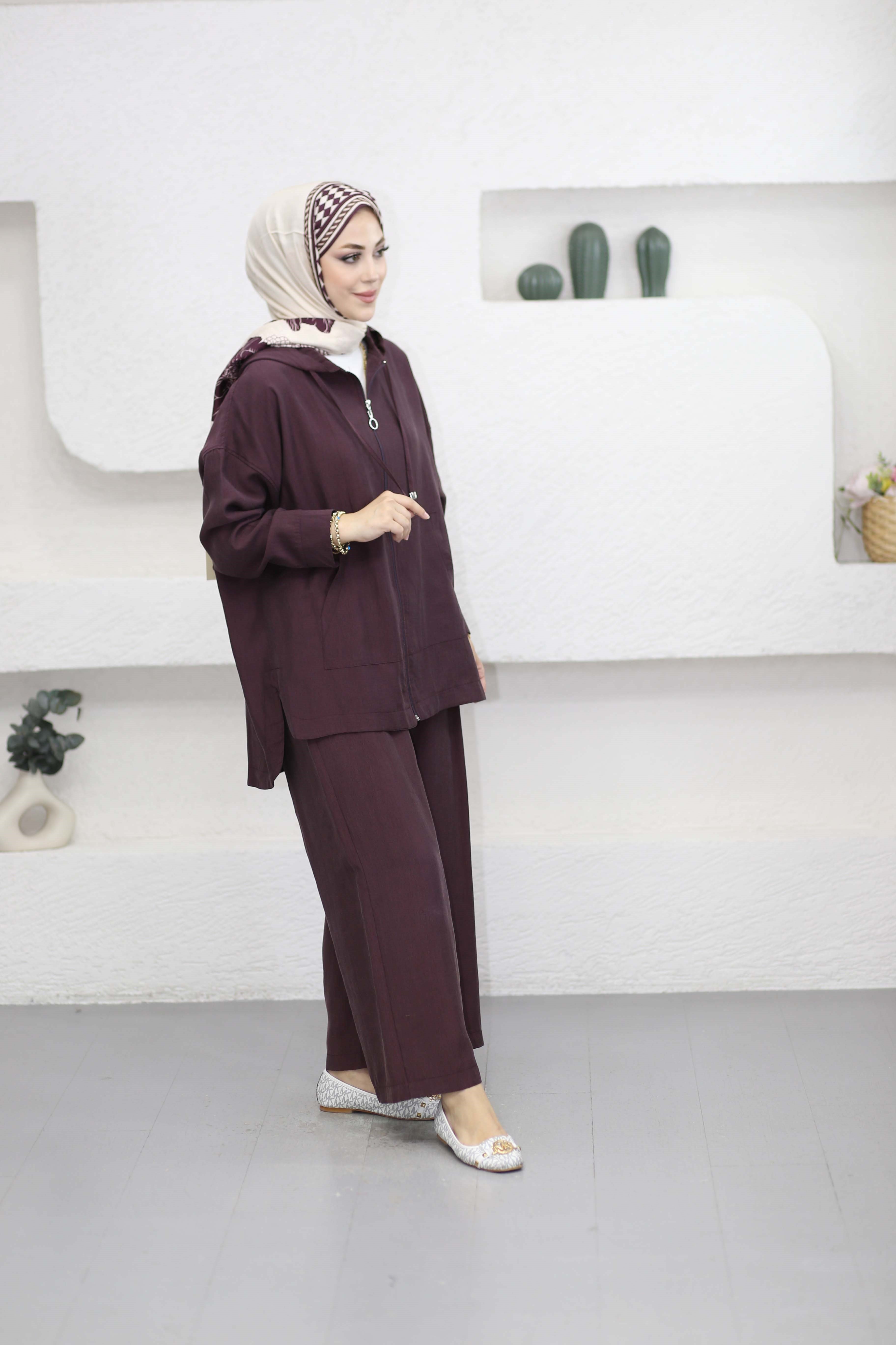 Kapşonlu Lila Takım Bordo 4367