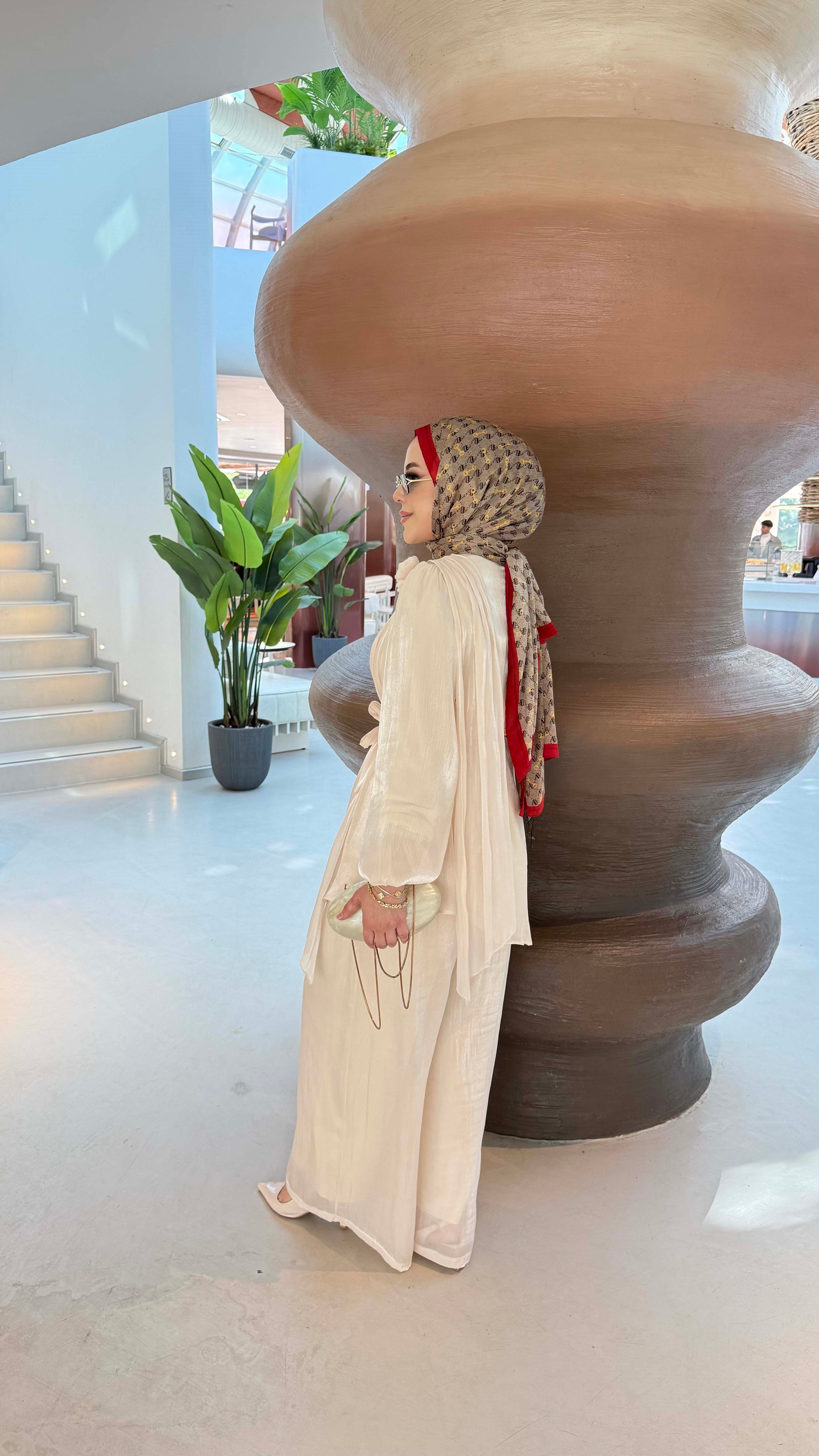 Pantolonlu Şifon Takım Krem 7365
