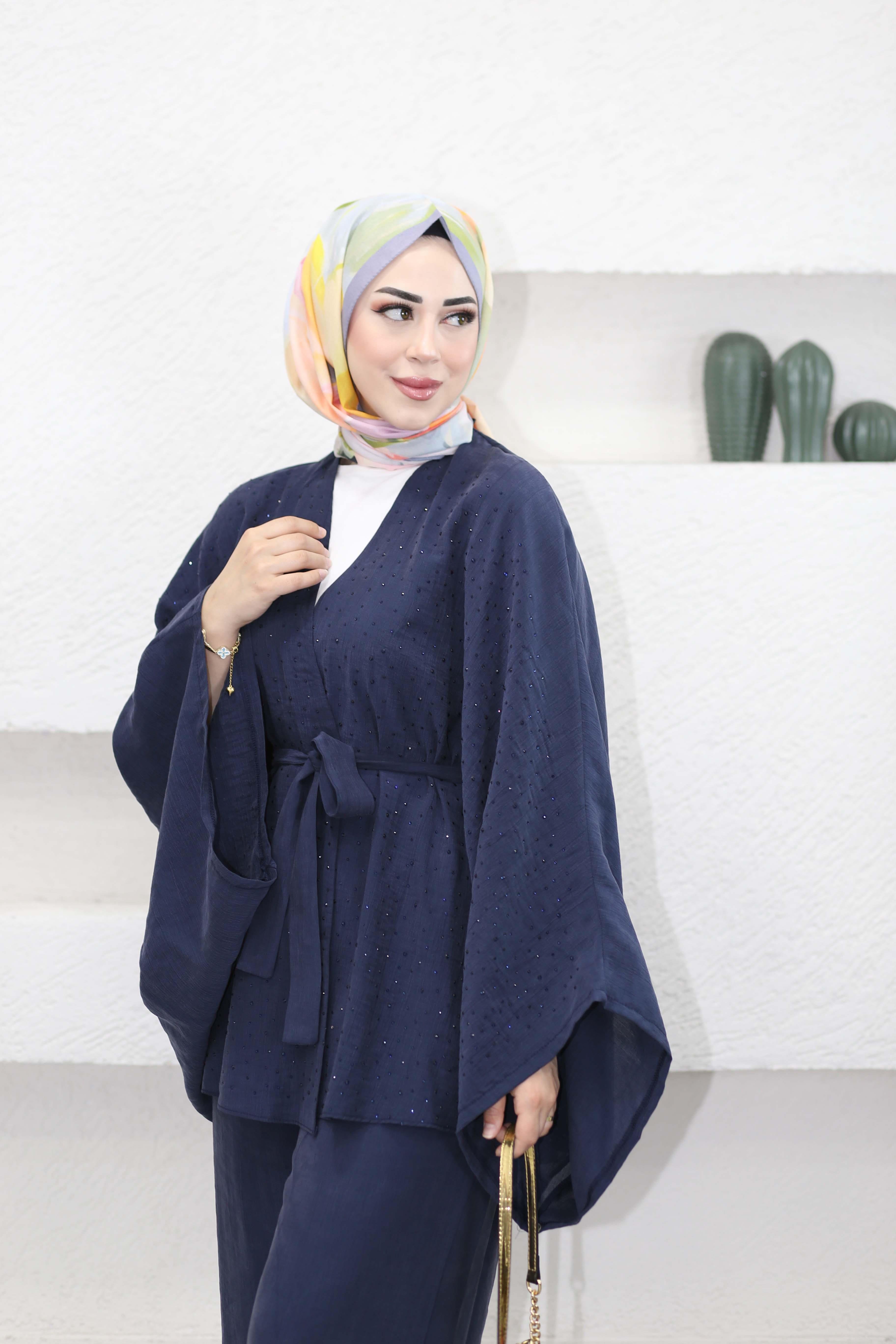 Işıltı Kimono Takım Lacivert 5608